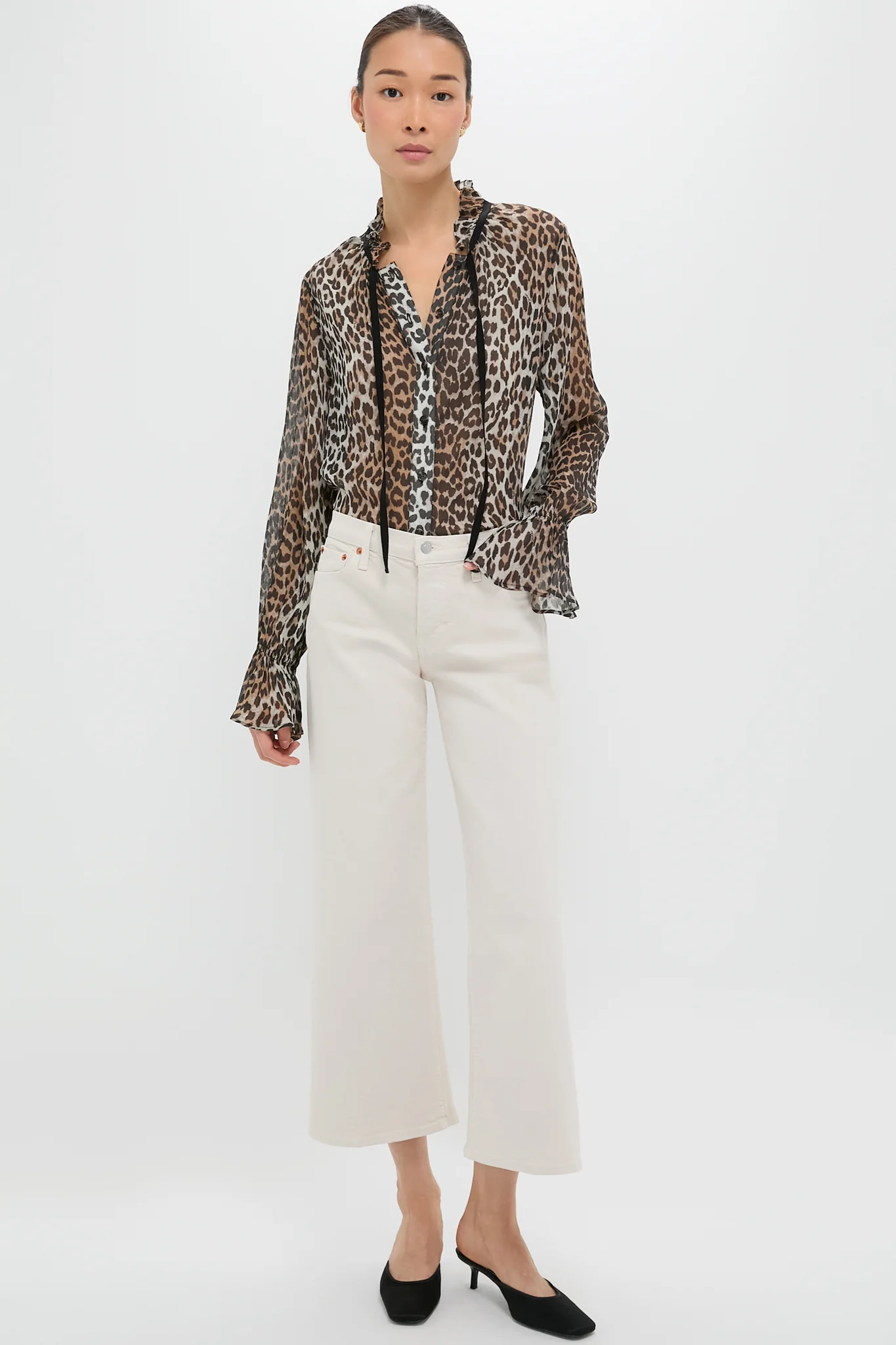 Leopard Printed Viscose Chiffon Tie String Shirt - Image 6