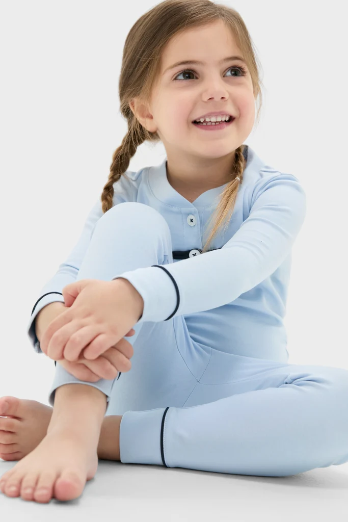 Light Blue Pima Cotton Arien Kid's Pajama Set - Image 2