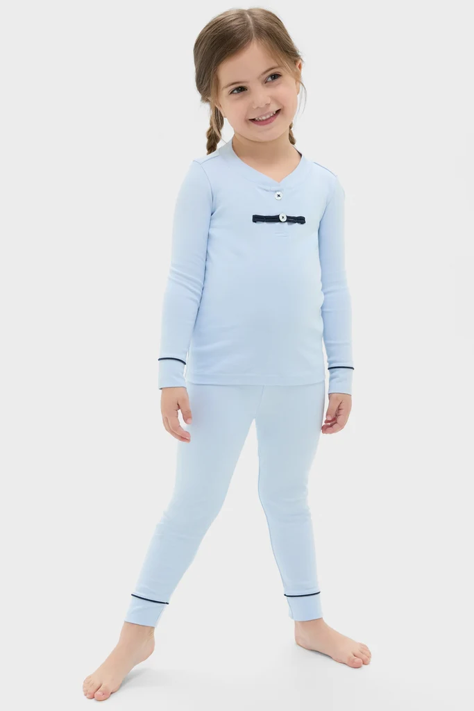 Light Blue Pima Cotton Arien Kid's Pajama Set - Image 4