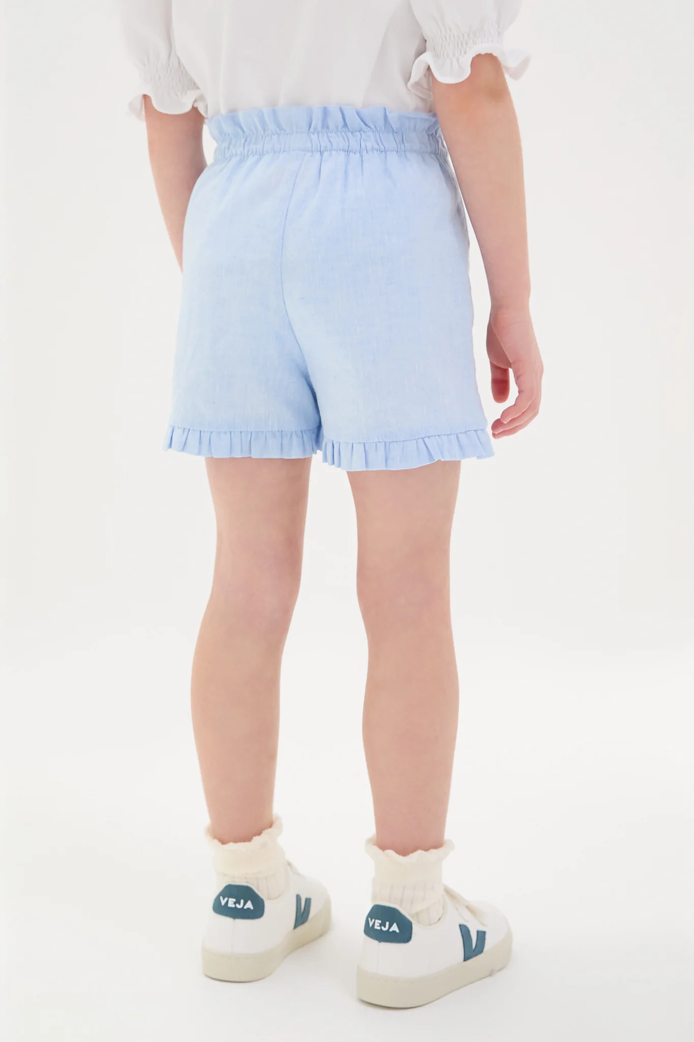 Light Blue Flores Cotton Girls Shorts - Image 3