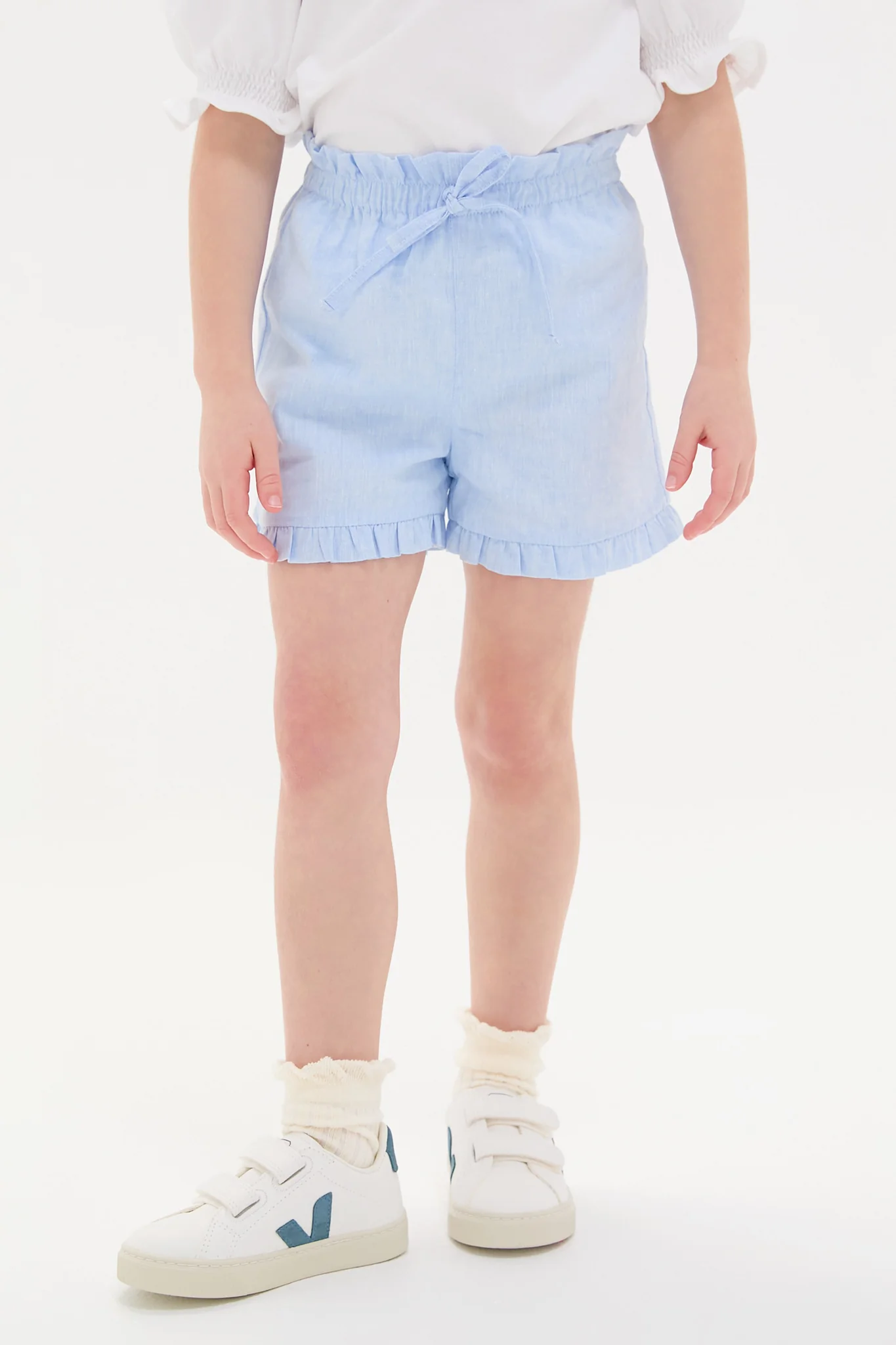 Light Blue Flores Cotton Girls Shorts - Image 4