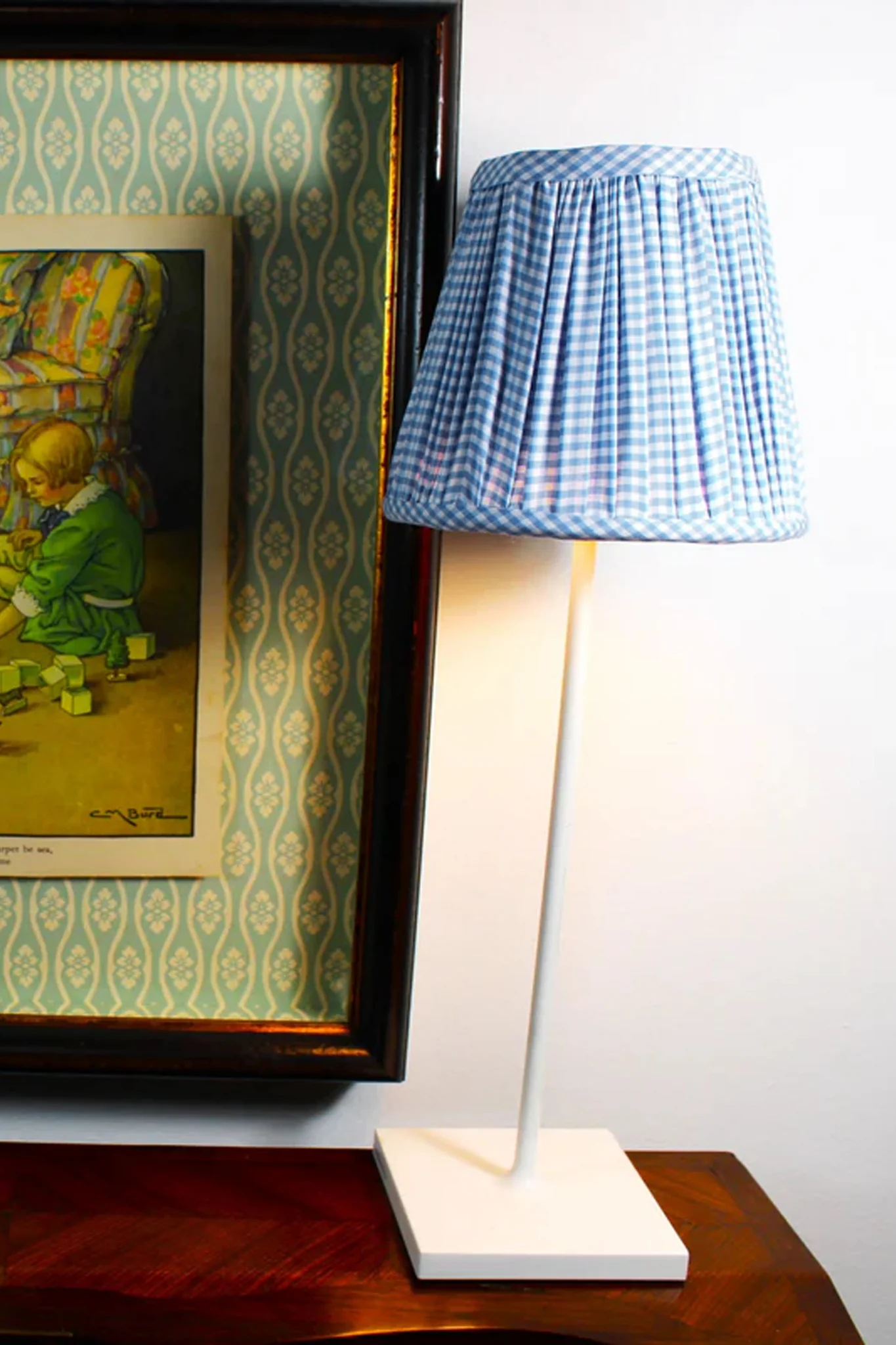 Light Blue Gingham Zafferano Lampshade - Image 2