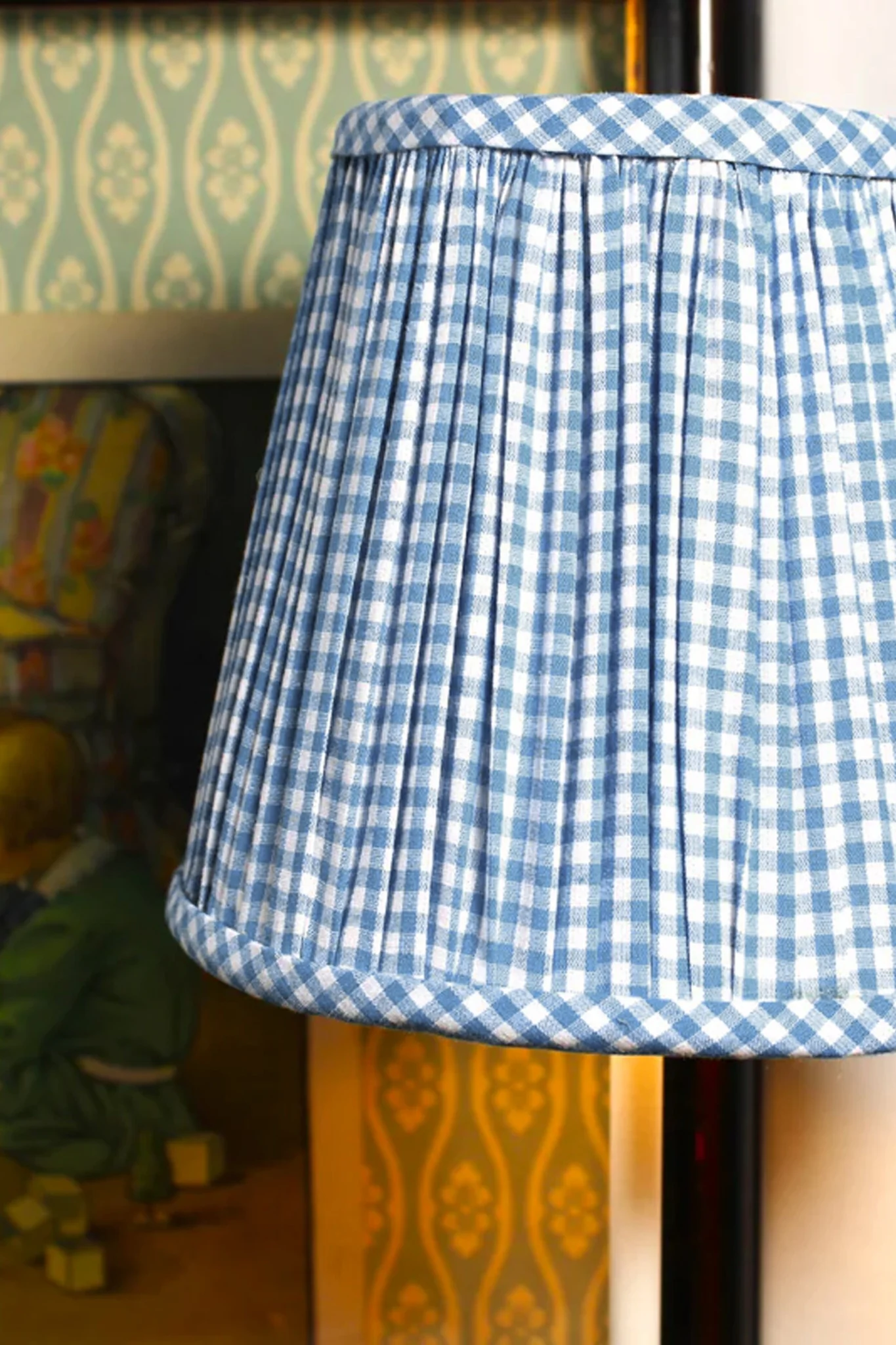 Light Blue Gingham Zafferano Lampshade - Image 3
