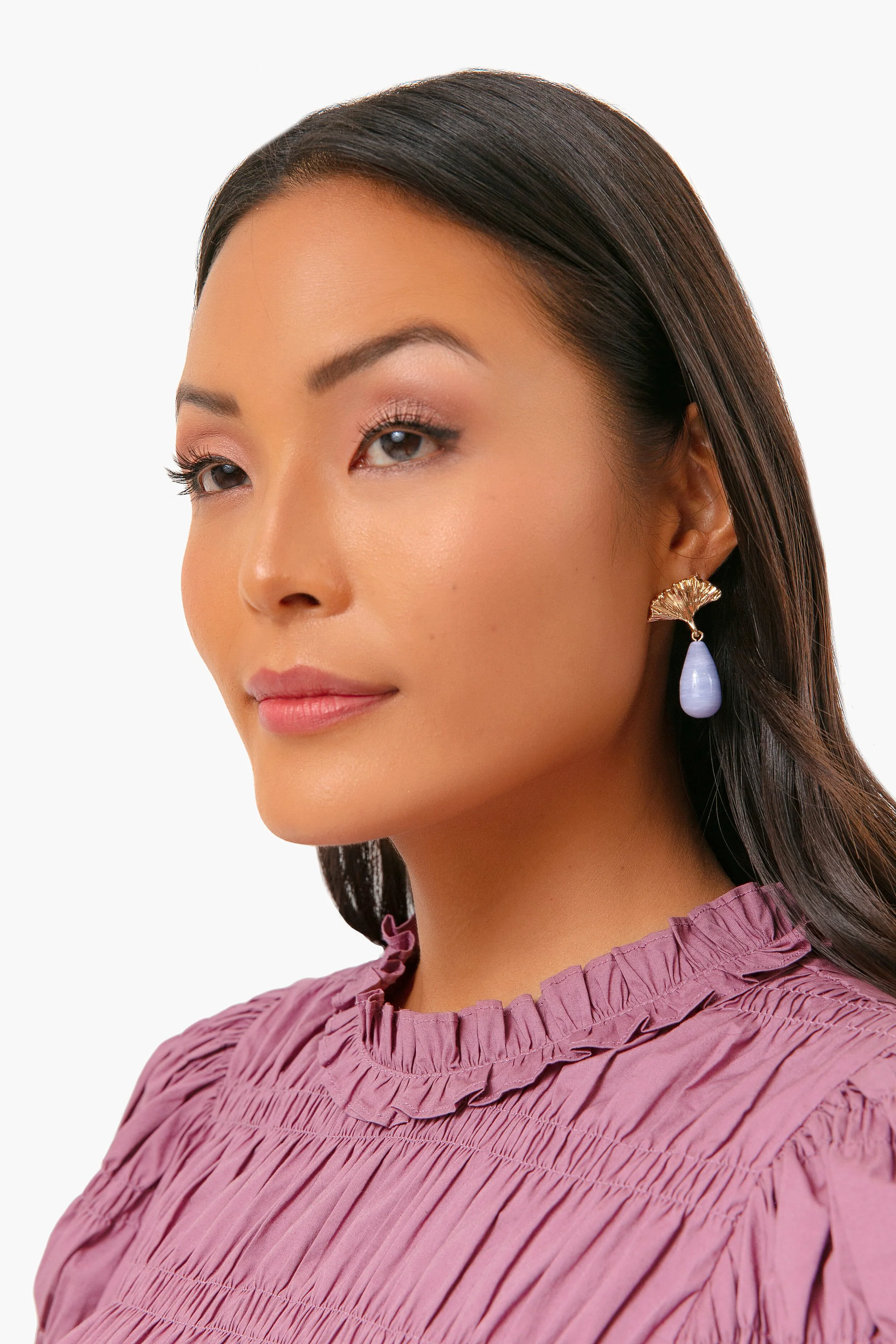 Light Blue Gingko Drop Earrings - Image 3