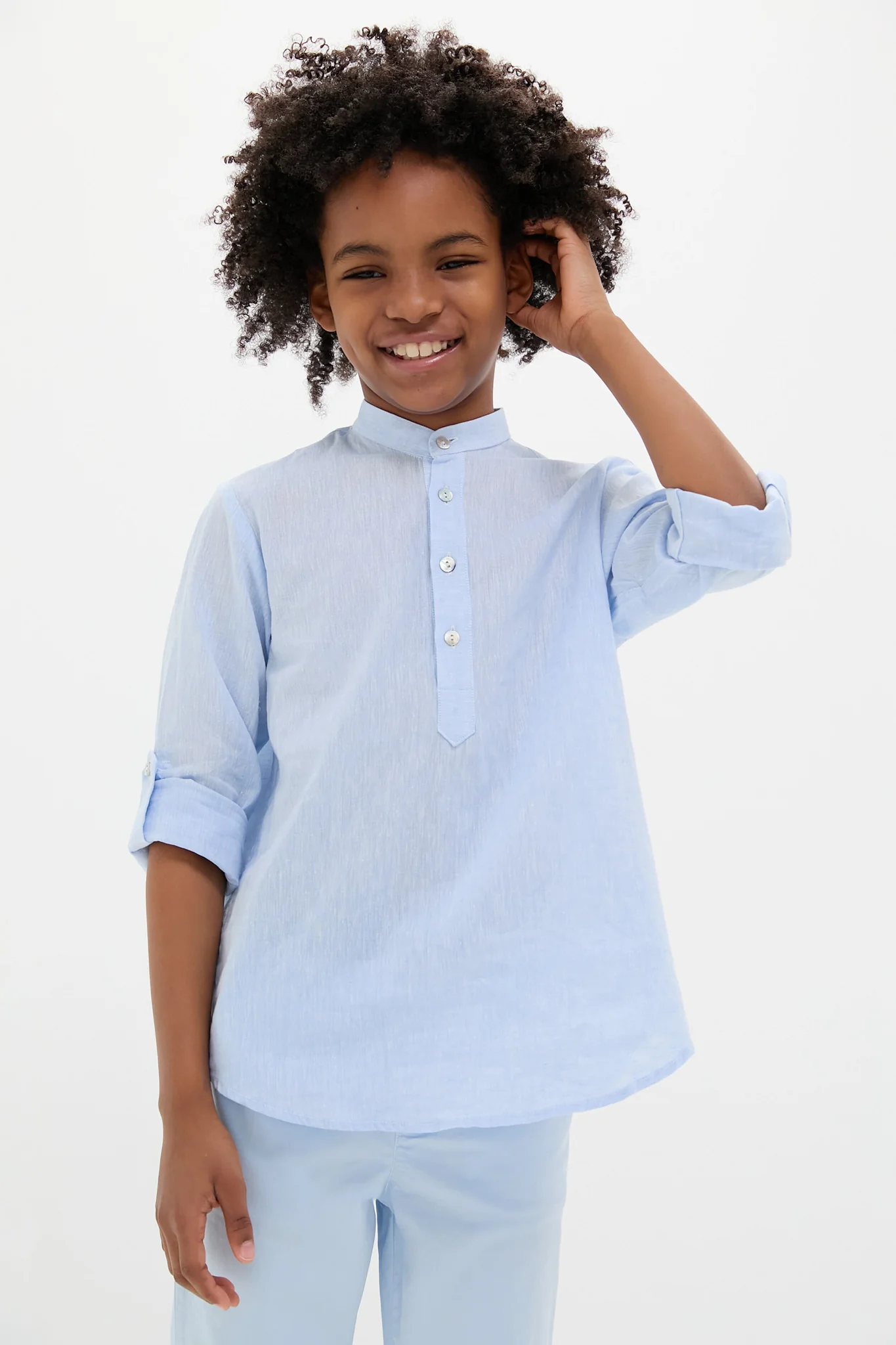 Light Blue Jazmin Linen Mix Long Sleeve Shirt