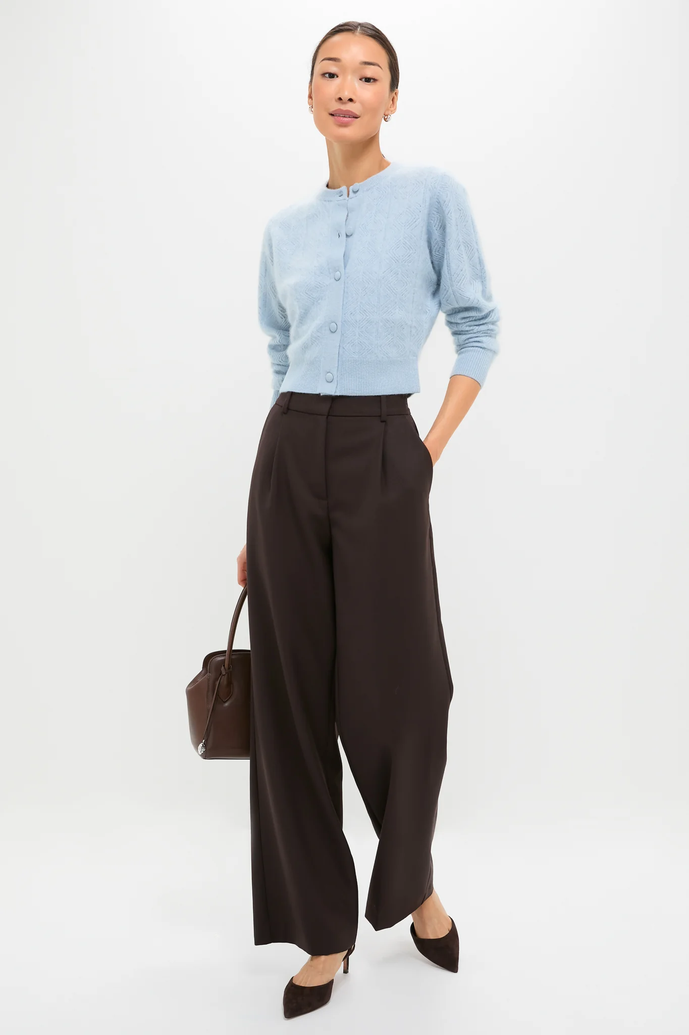 Light Blue Brushed Merino Wool Macy Cardigan - Image 2