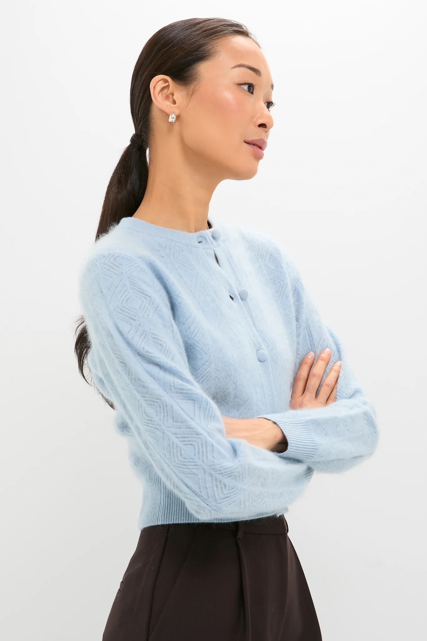 Light Blue Brushed Merino Wool Macy Cardigan - Image 3