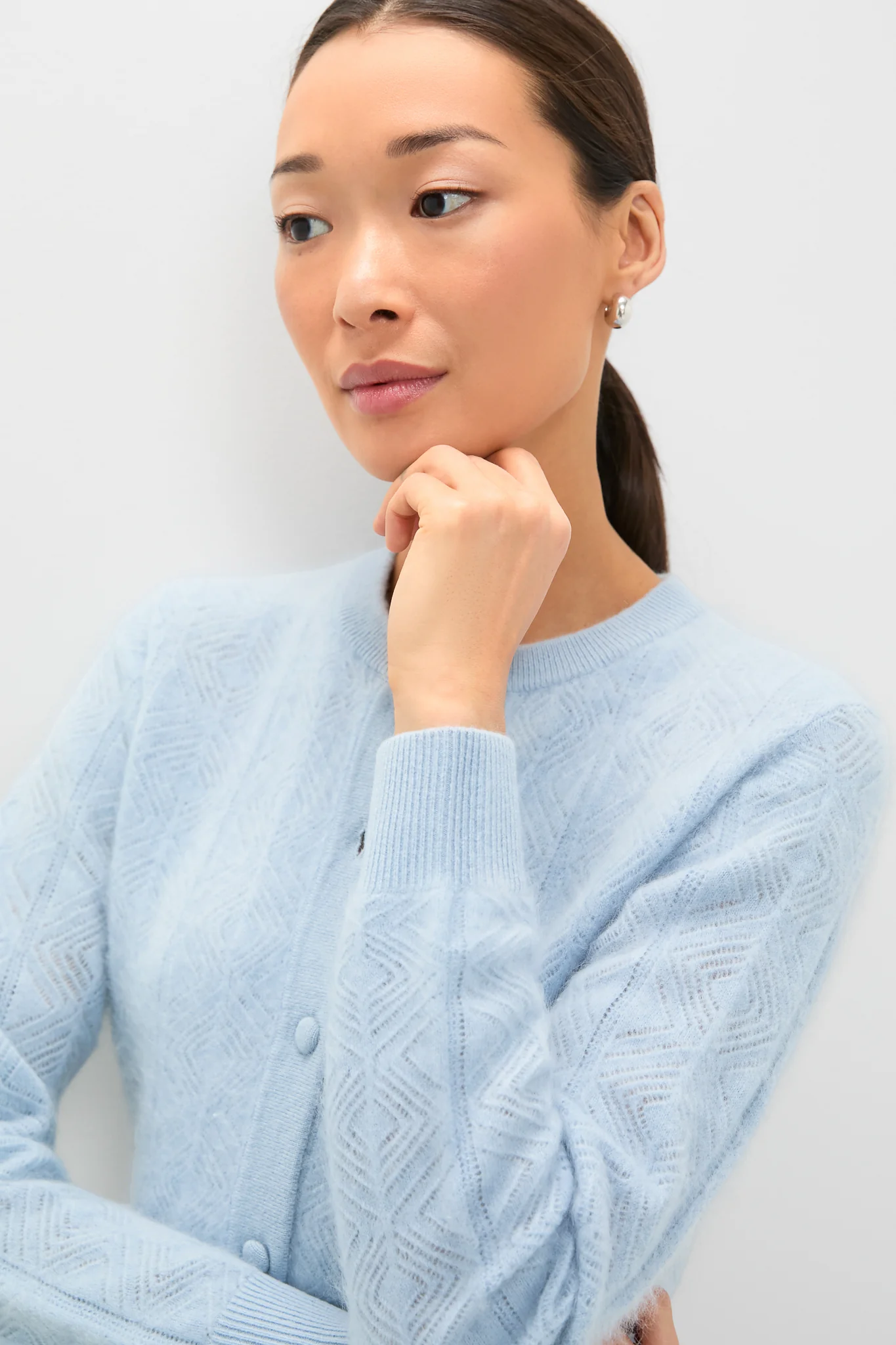 Light Blue Brushed Merino Wool Macy Cardigan - Image 5