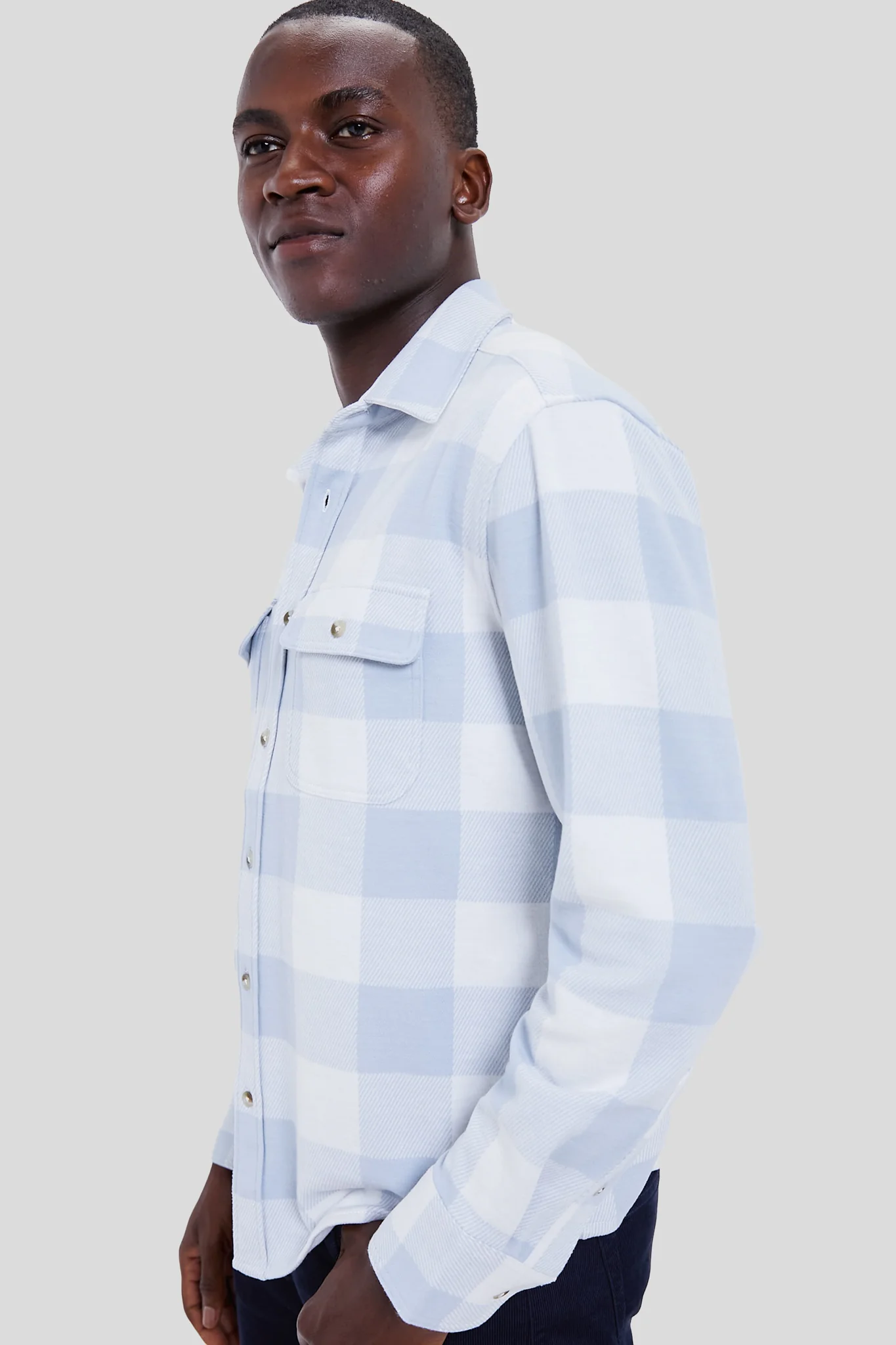 Light Blue Plaid Dunewood Stretch Flannel - Image 3