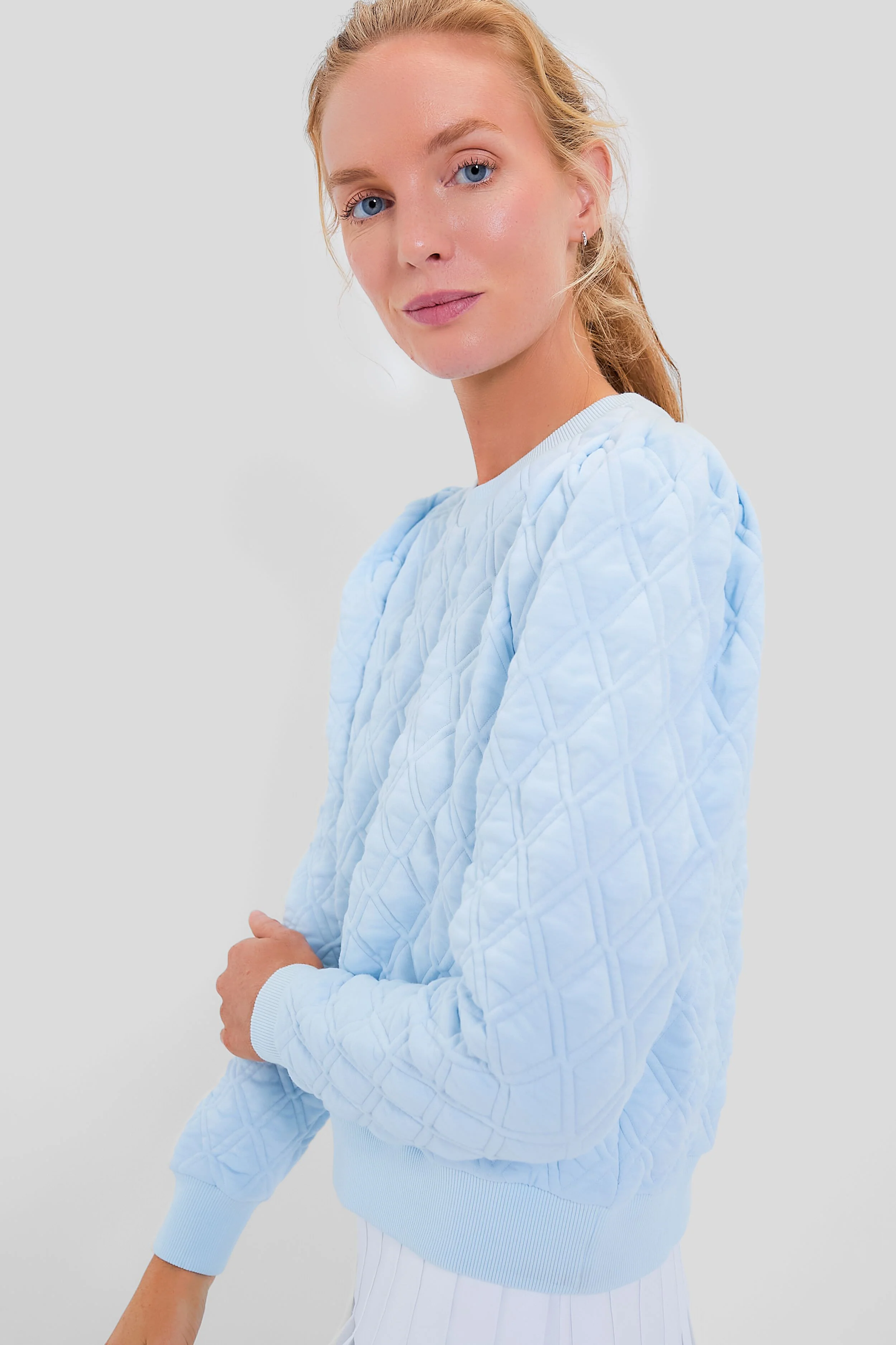 Light Blue Puff Sleeve Quilted Stretch Campbell Pullover - Image 4