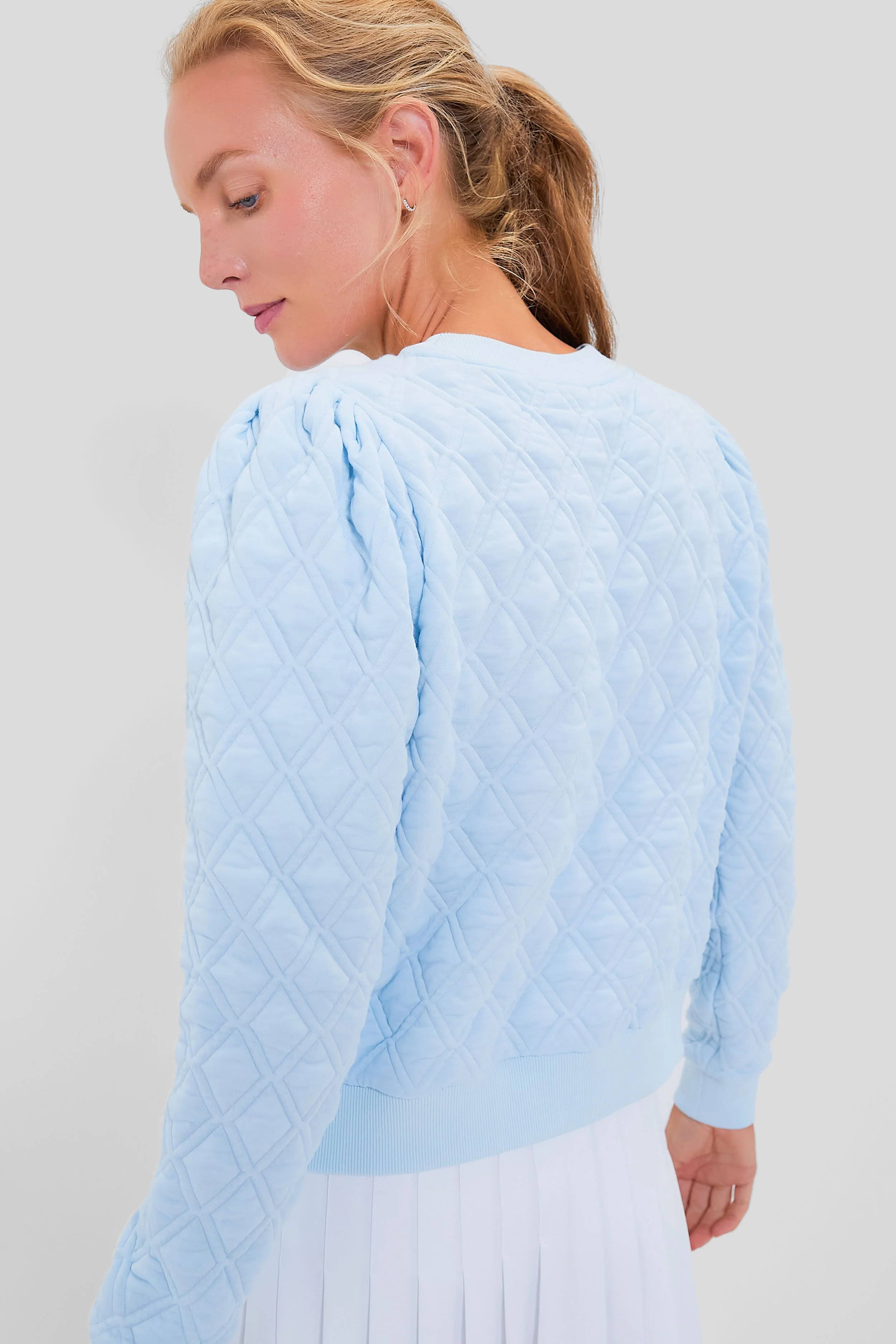 Light Blue Puff Sleeve Quilted Stretch Campbell Pullover - Image 5
