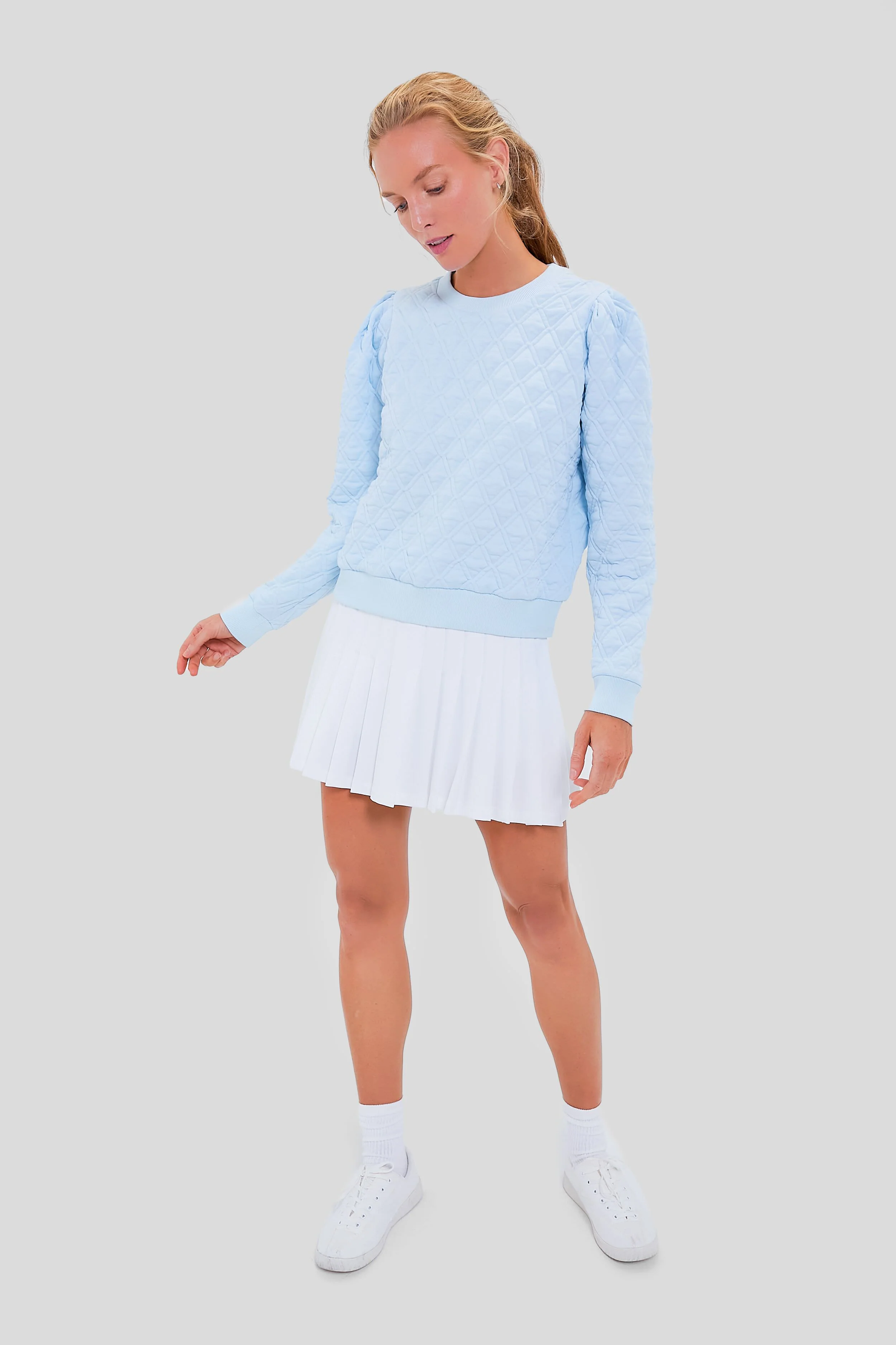 Light Blue Puff Sleeve Quilted Stretch Campbell Pullover - Image 8