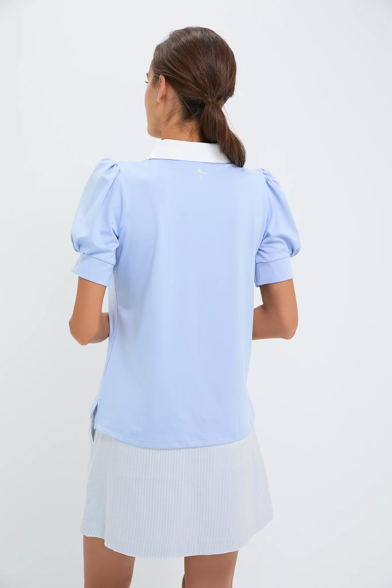 Light Blue Puff Sleeve Performance Jersey Caroline Polo - Image 4