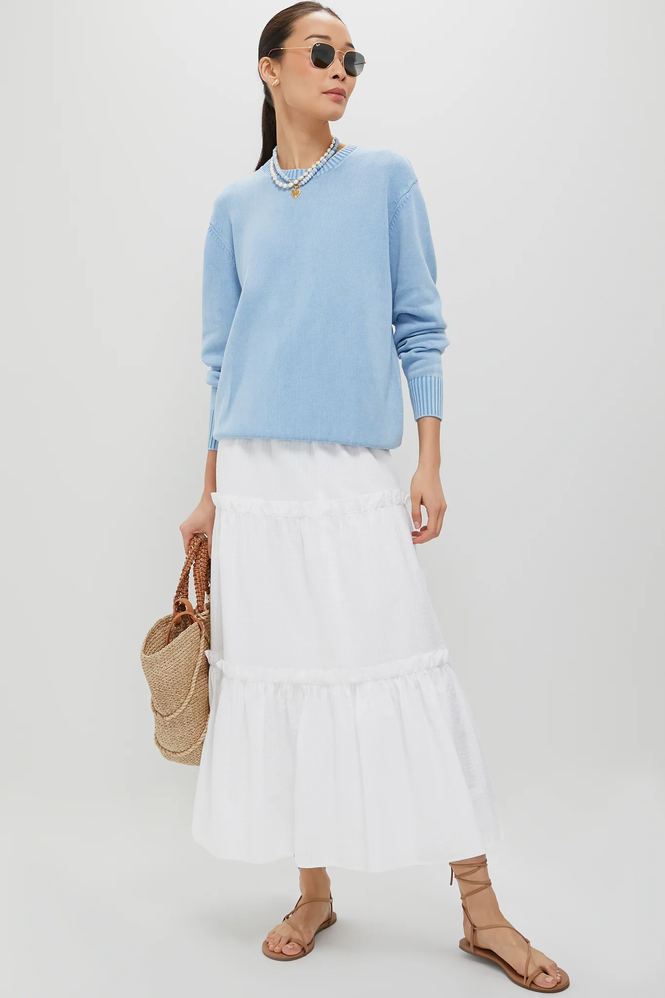Light Blue Stone Washed Cotton Anne Crewneck Sweater - Image 2
