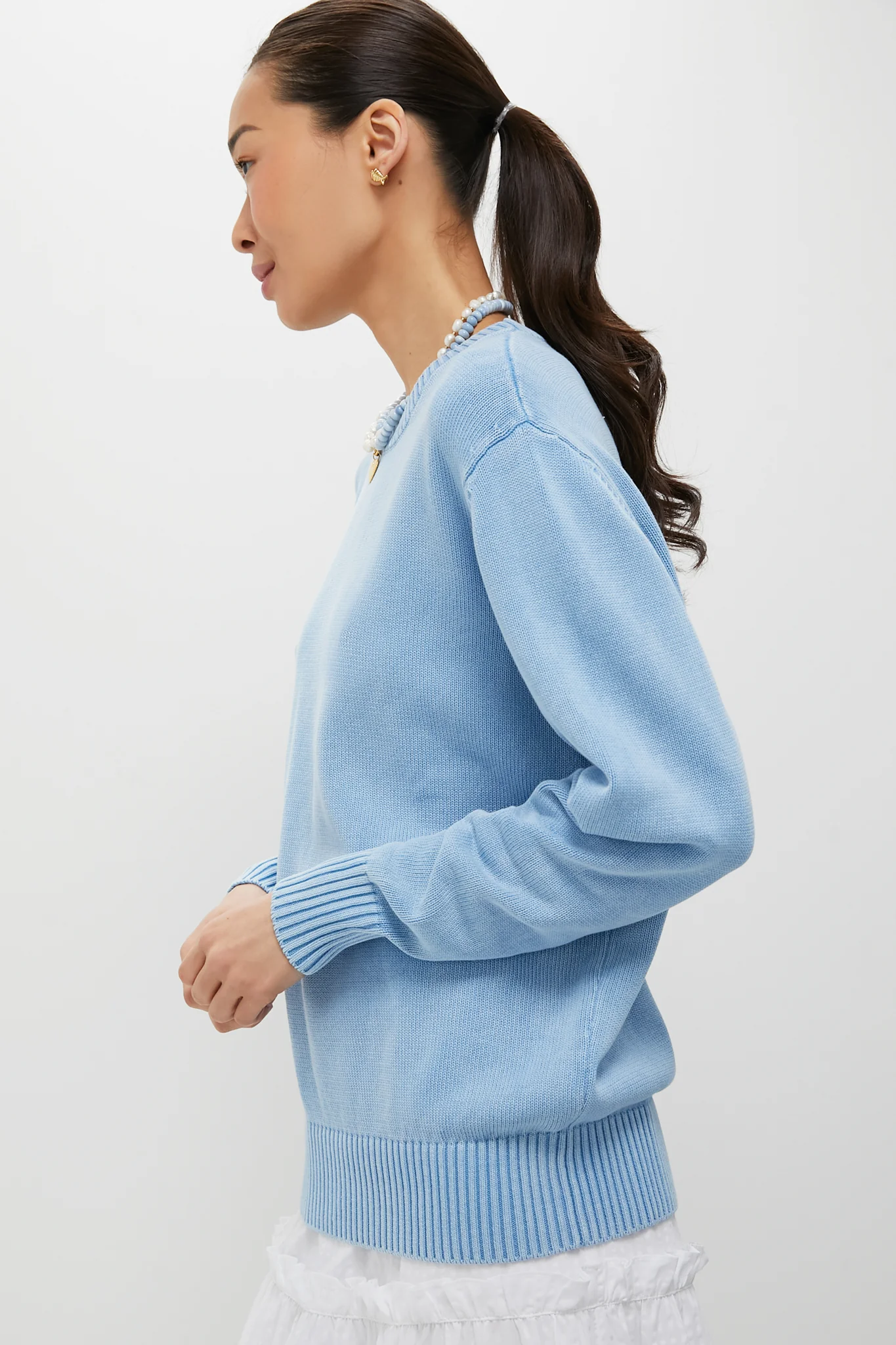 Light Blue Stone Washed Cotton Anne Crewneck Sweater - Image 3