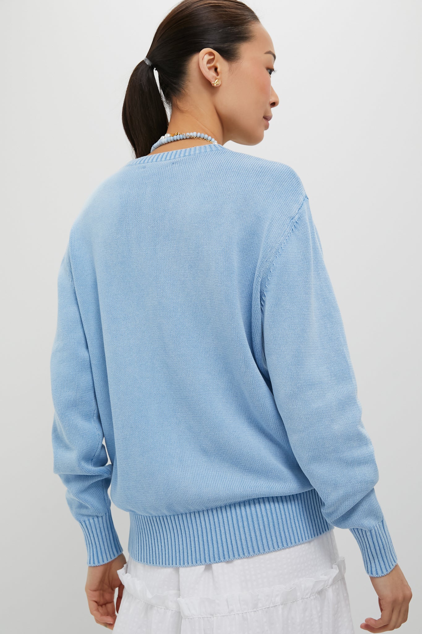 Light Blue Stone Washed Cotton Anne Crewneck Sweater - Image 4