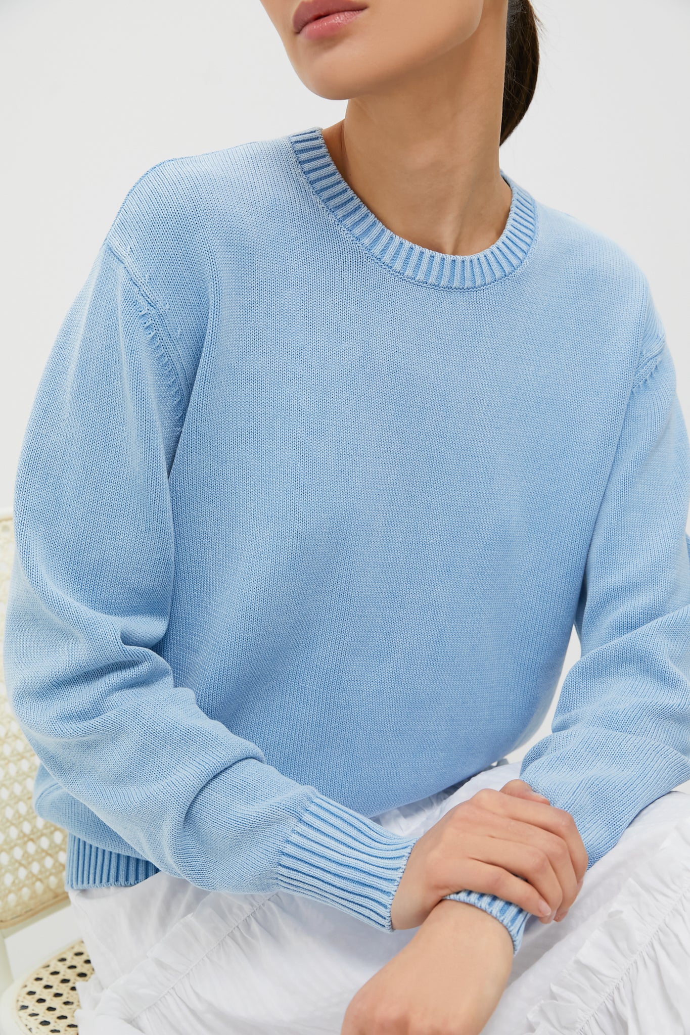 Light Blue Stone Washed Cotton Anne Crewneck Sweater - Image 5
