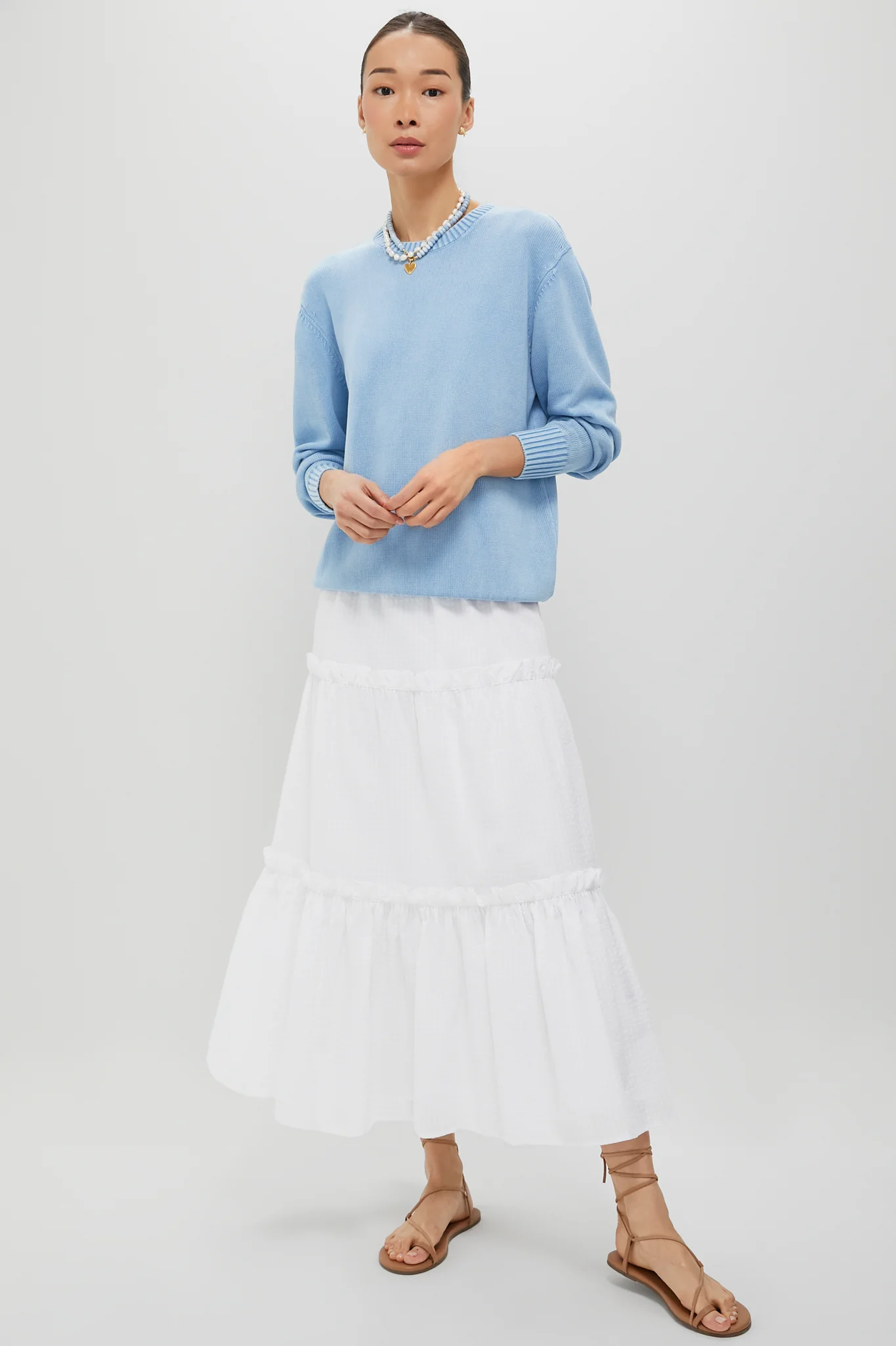 Light Blue Stone Washed Cotton Anne Crewneck Sweater - Image 6