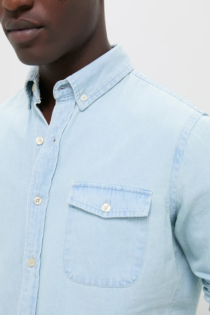 Light Blue Washed Denim Shirt - Image 6