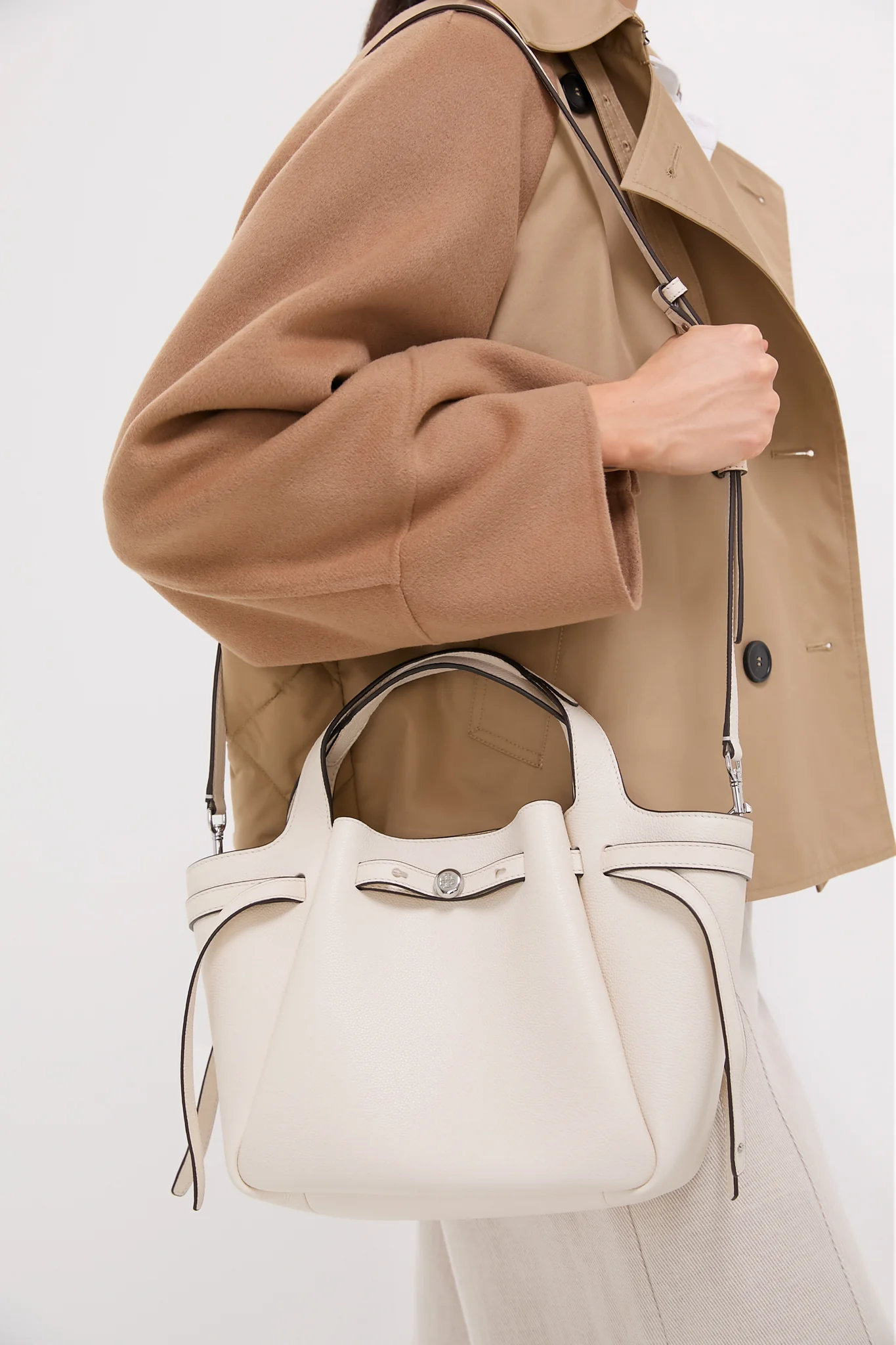 Light Cream Romy Pebbled Satchel - Image 4