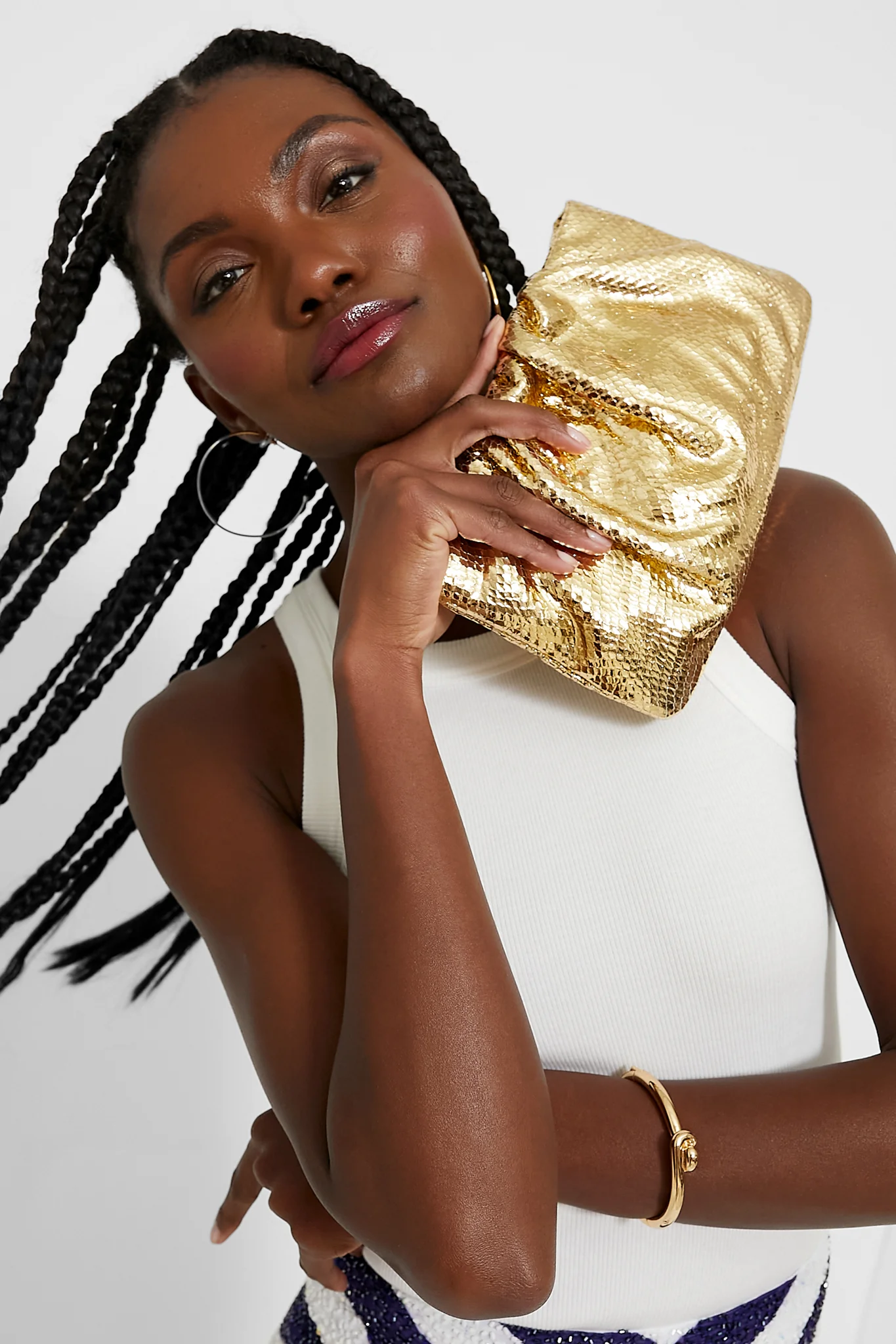 Light Gold Embossed Snake Serena Clutch - Image 3