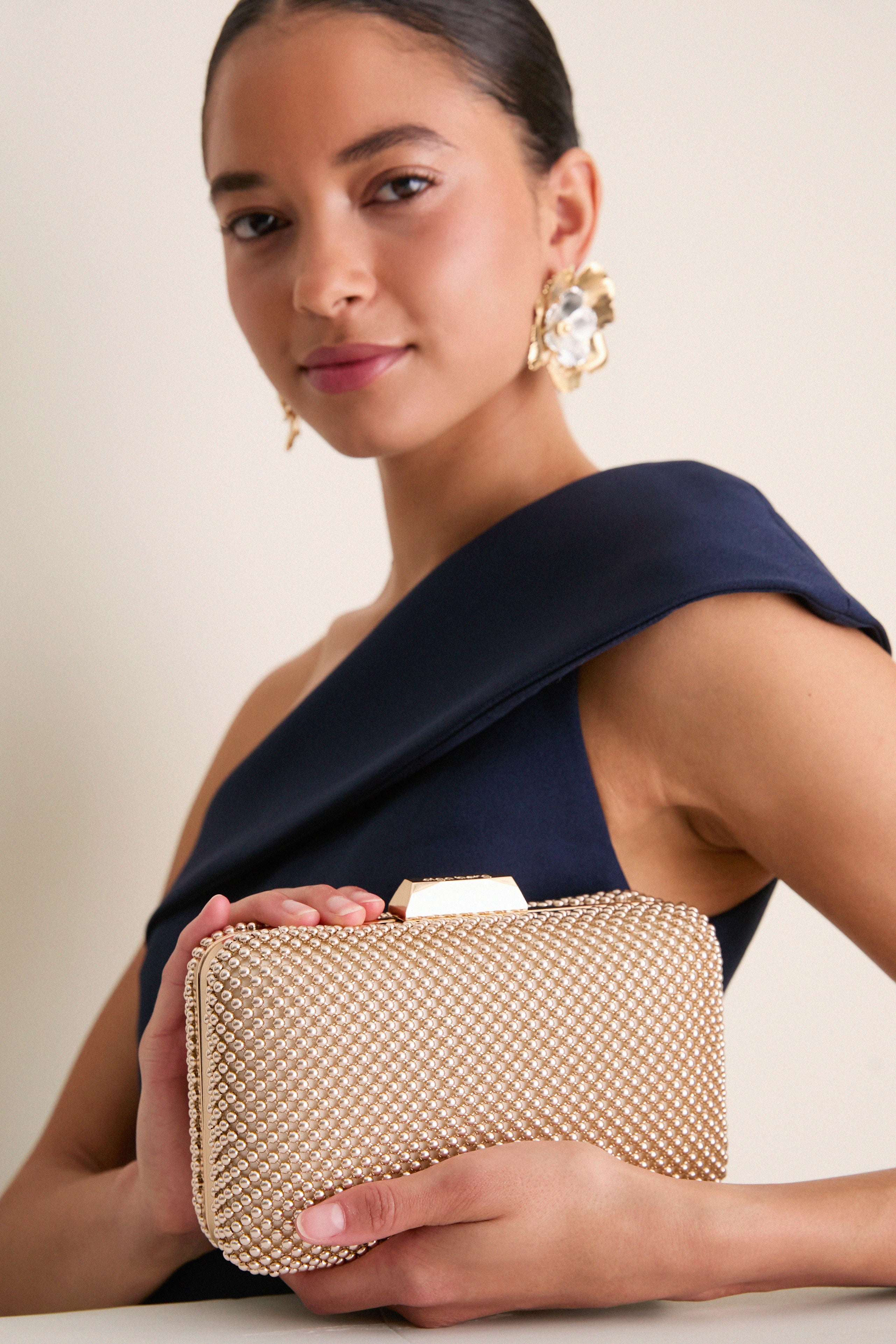 Light Gold Natasha Ball Mesh Clutch - Image 4