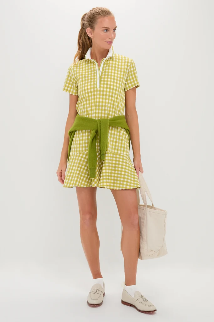 Light Green Gingham Performance Seersucker Short Sleeve May Golf Dress - Image 2