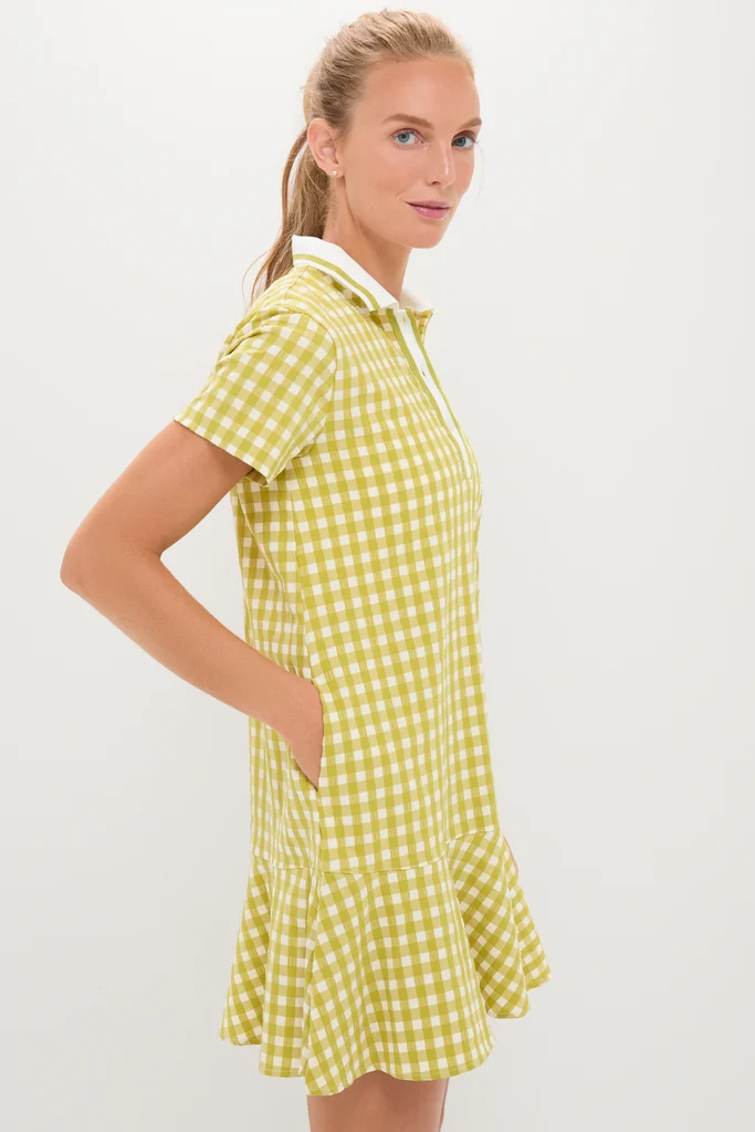 Light Green Gingham Performance Seersucker Short Sleeve May Golf Dress - Image 3