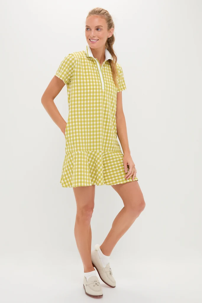 Light Green Gingham Performance Seersucker Short Sleeve May Golf Dress - Image 6