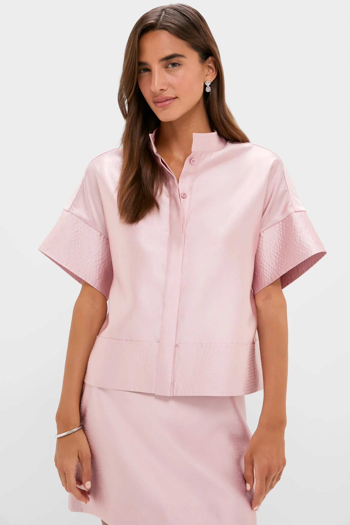 Light Pink Dupioni Trapunto Stitch Sofia Shirt - Image 2