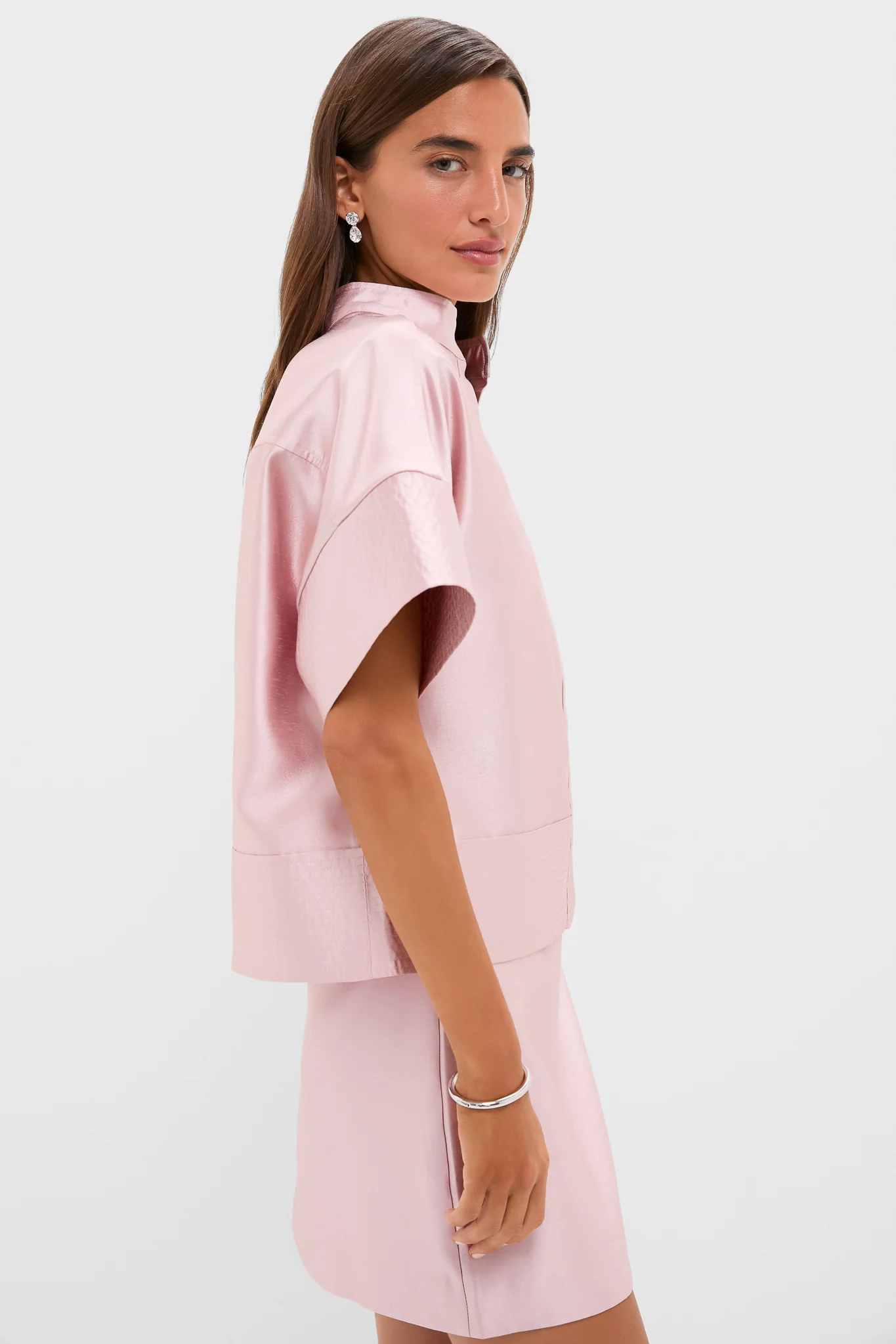 Light Pink Dupioni Trapunto Stitch Sofia Shirt - Image 3