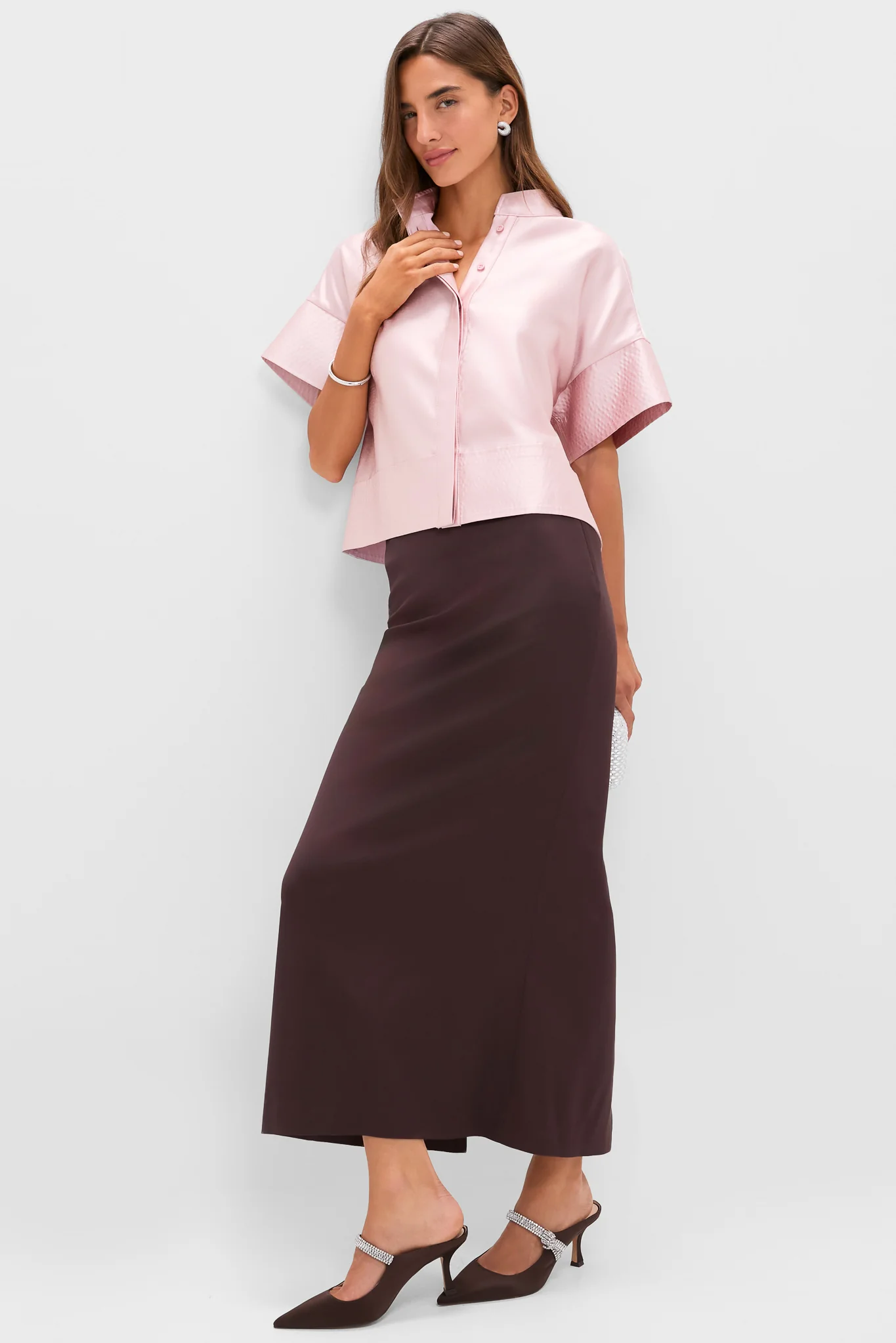 Light Pink Dupioni Trapunto Stitch Sofia Shirt - Image 6