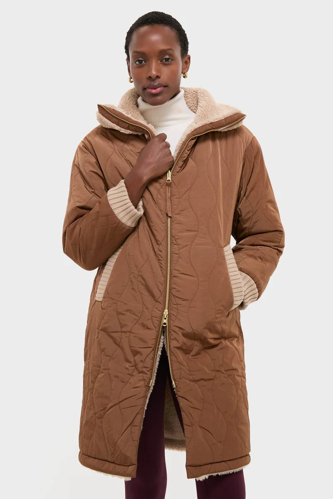 Light Taupe and Cocoa Dust Theia Reversible Coat - Image 2
