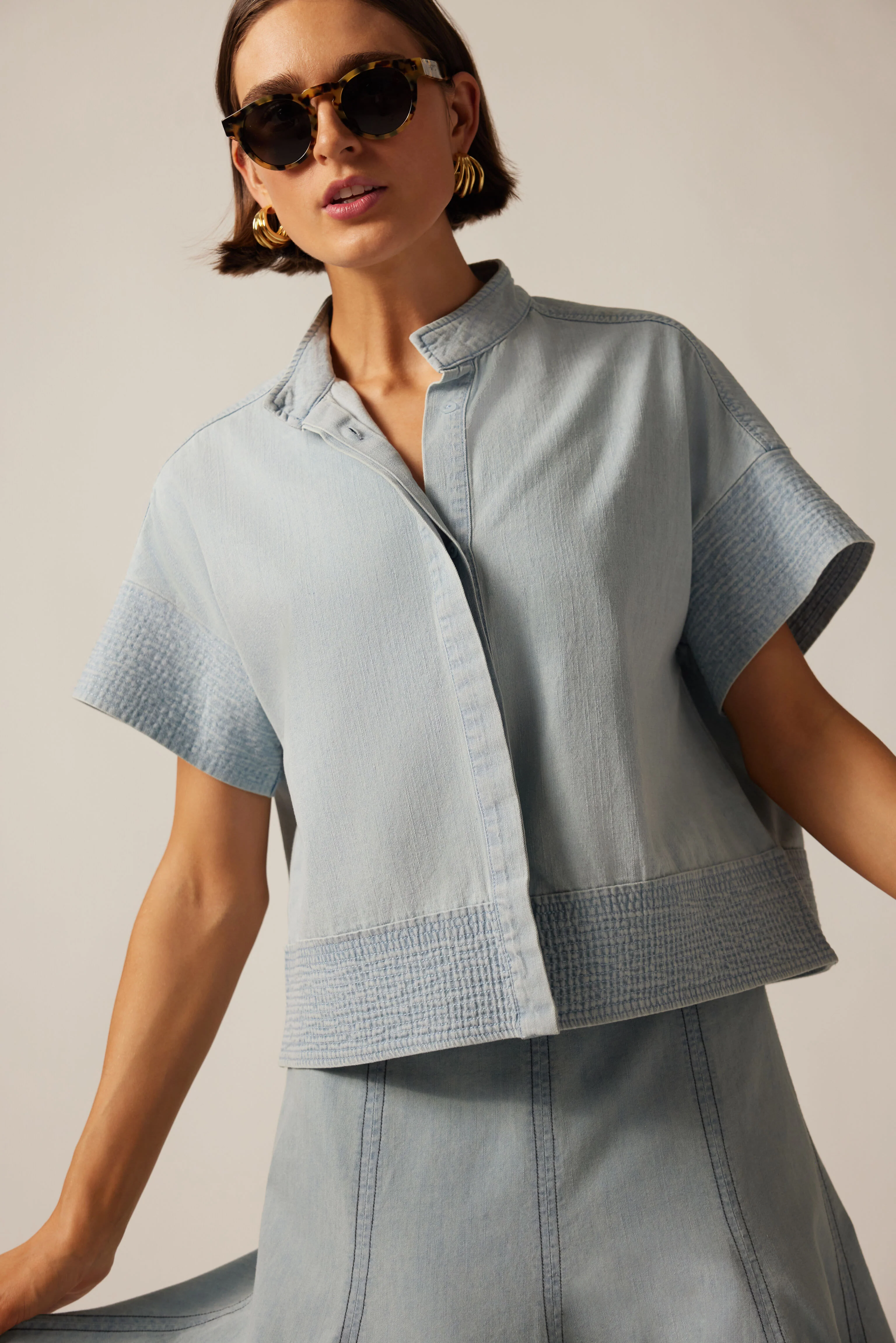 Light Wash Denim Trapunto Stitch Sofia Shirt - Image 2