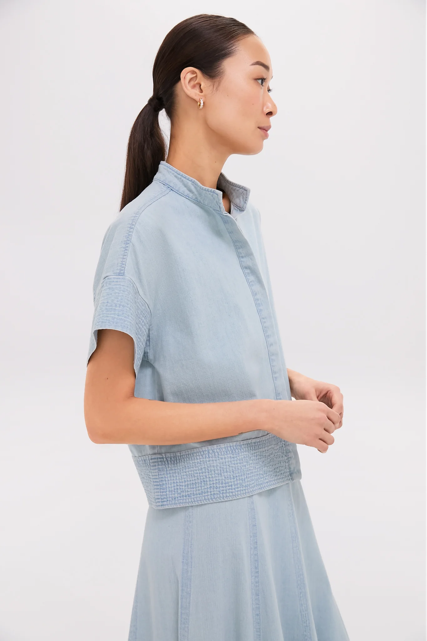 Light Wash Denim Trapunto Stitch Sofia Shirt - Image 4