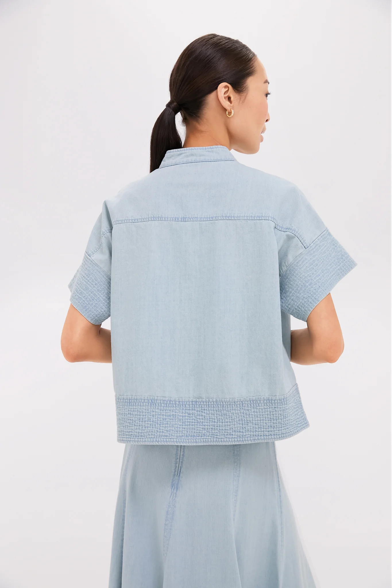 Light Wash Denim Trapunto Stitch Sofia Shirt - Image 5