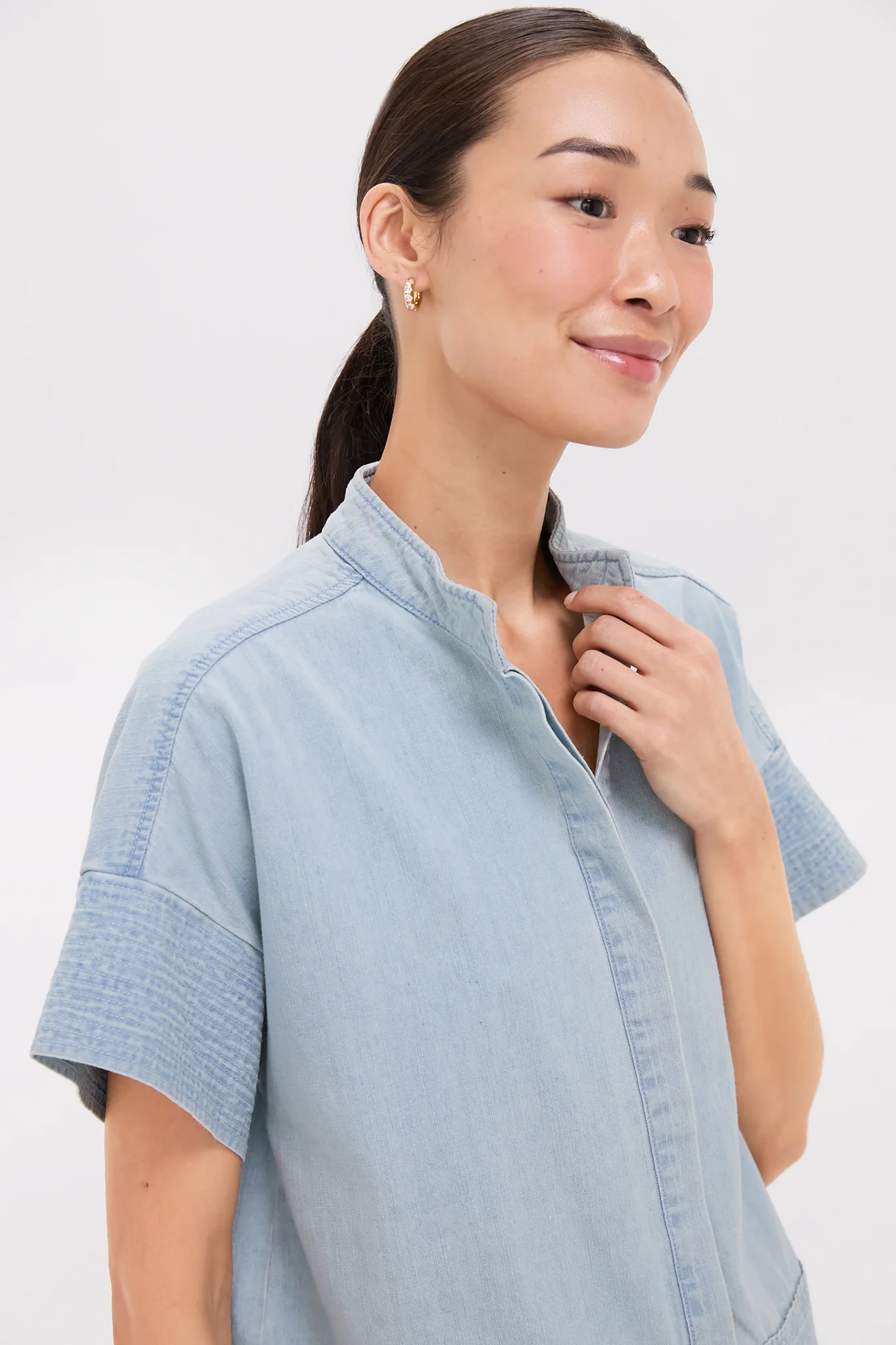 Light Wash Denim Trapunto Stitch Sofia Shirt - Image 6