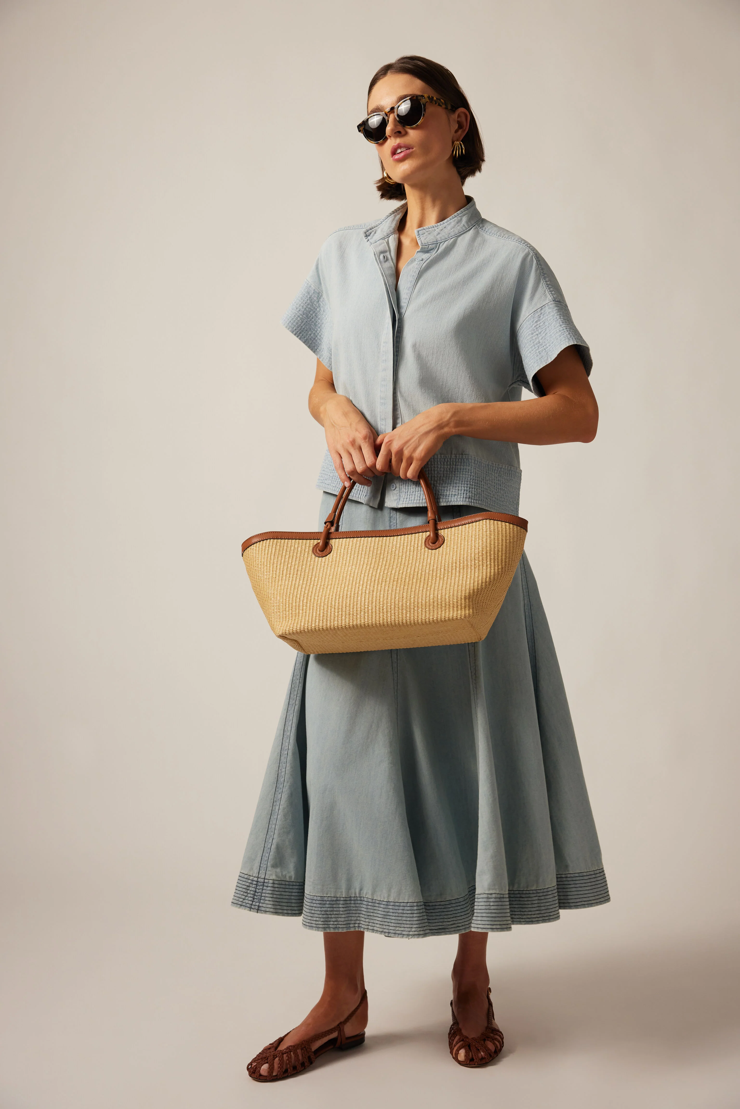 Light Wash Denim Trapunto Stitch Sofia Shirt - Image 8