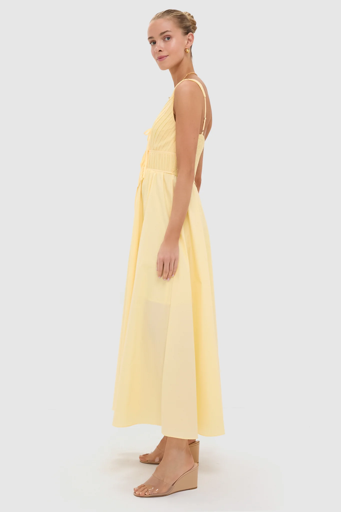 Light Yellow V-Neck Maxi Dress - Image 3