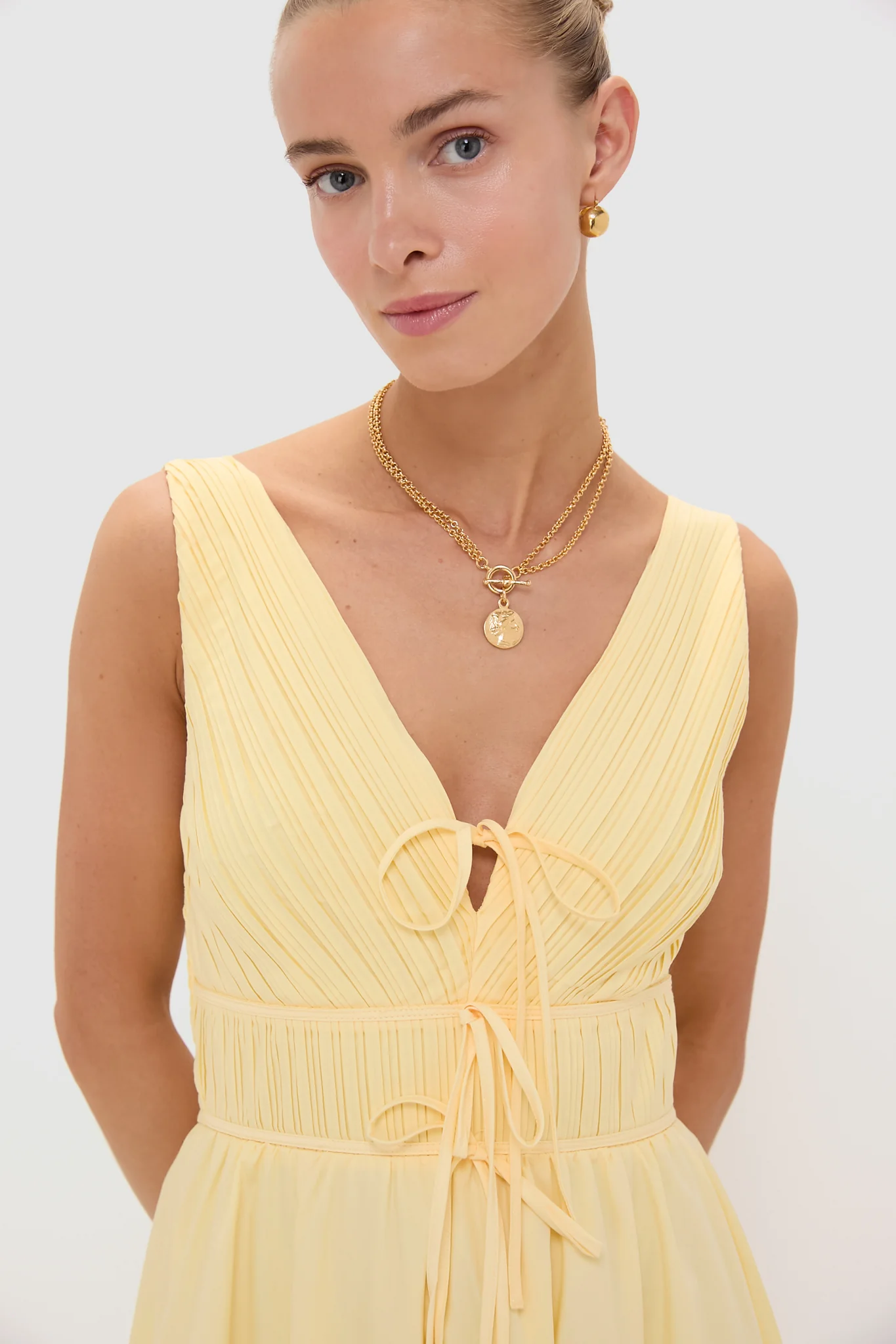 Light Yellow V-Neck Maxi Dress - Image 5