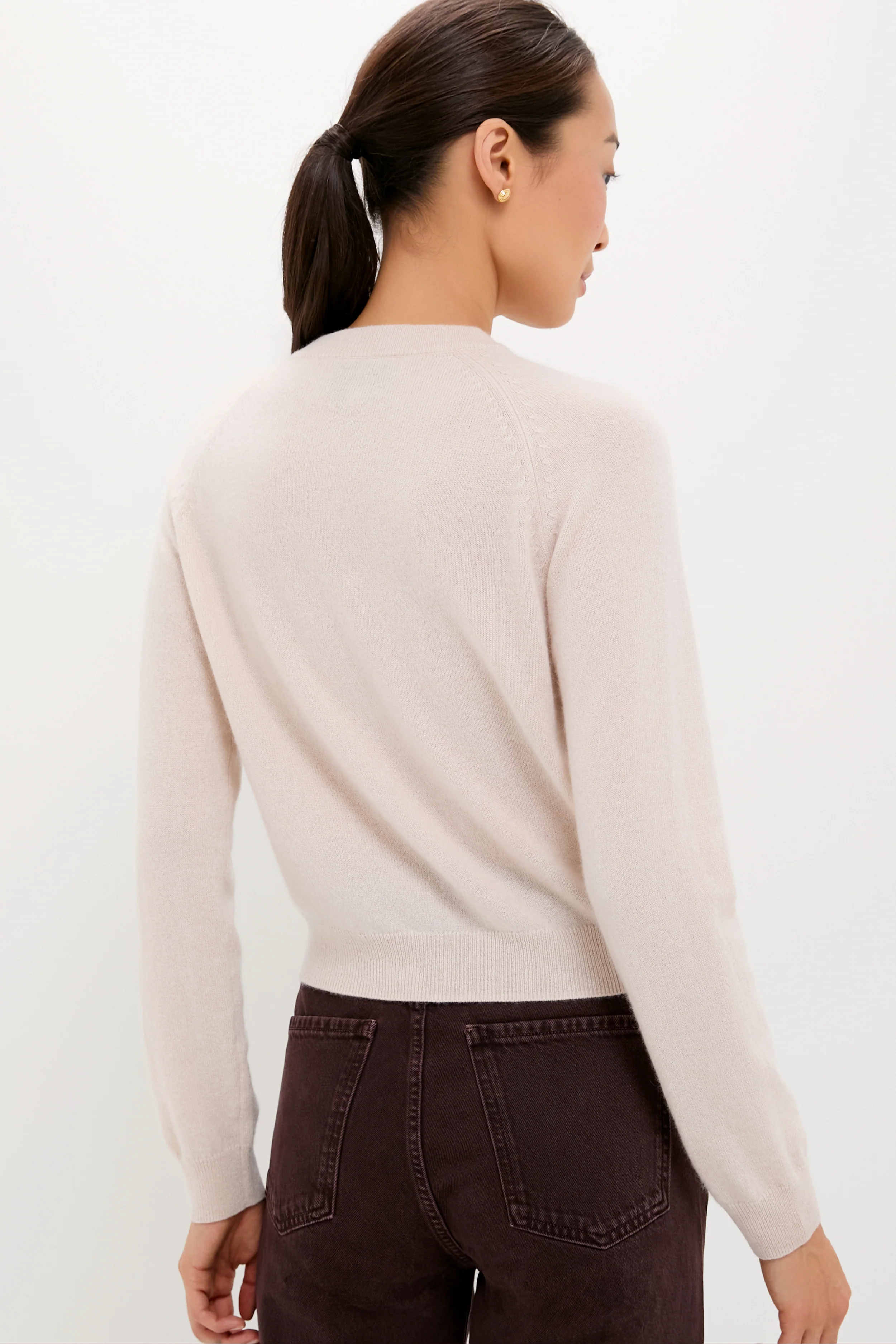 Lightweight Sandstone Cashmere Knot Button Cardigan - Image 4