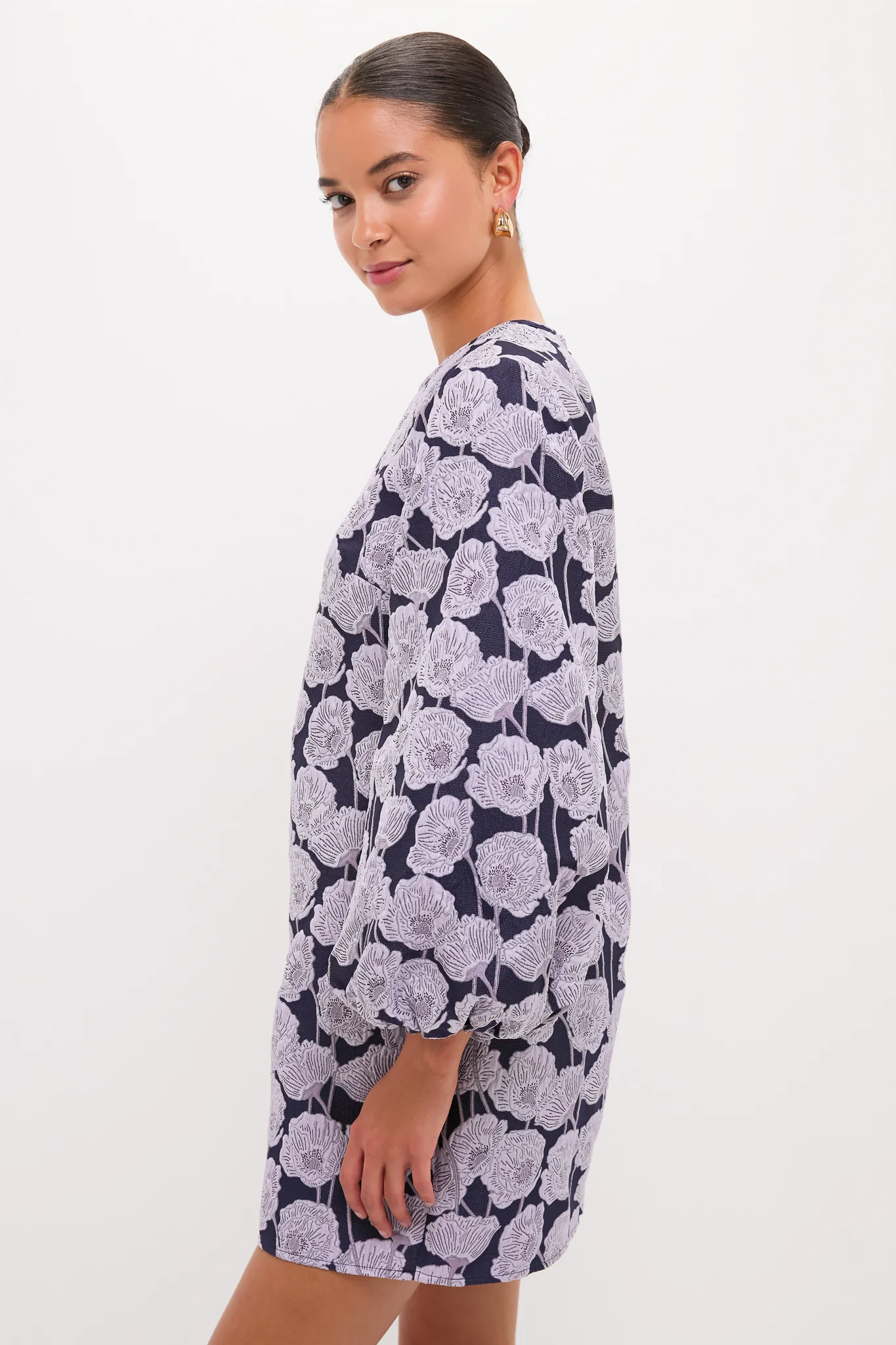 Lilac & Navy Floral Jacquard Janie Mini Dress - Image 3