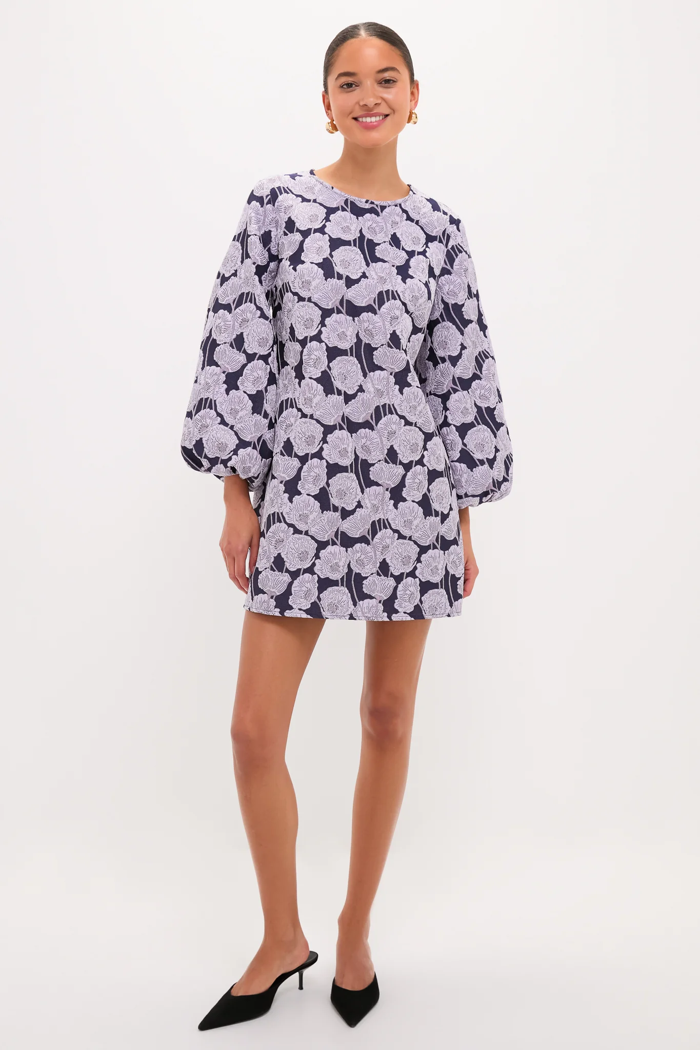 Lilac & Navy Floral Jacquard Janie Mini Dress - Image 6