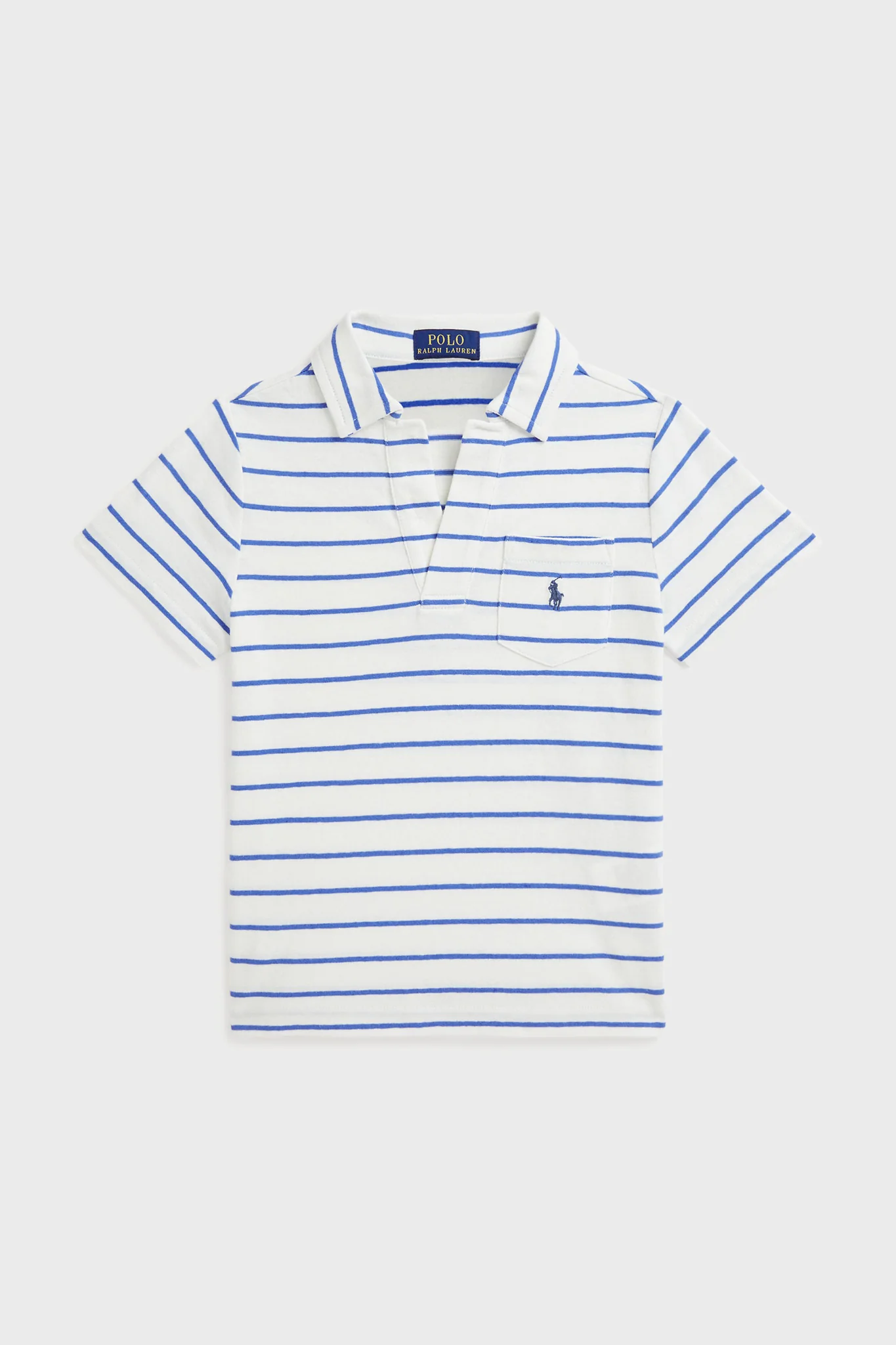 Little Boys White Short-Sleeve Cotton Linen Jersey Striped Johnny Collar Polo - Image 5