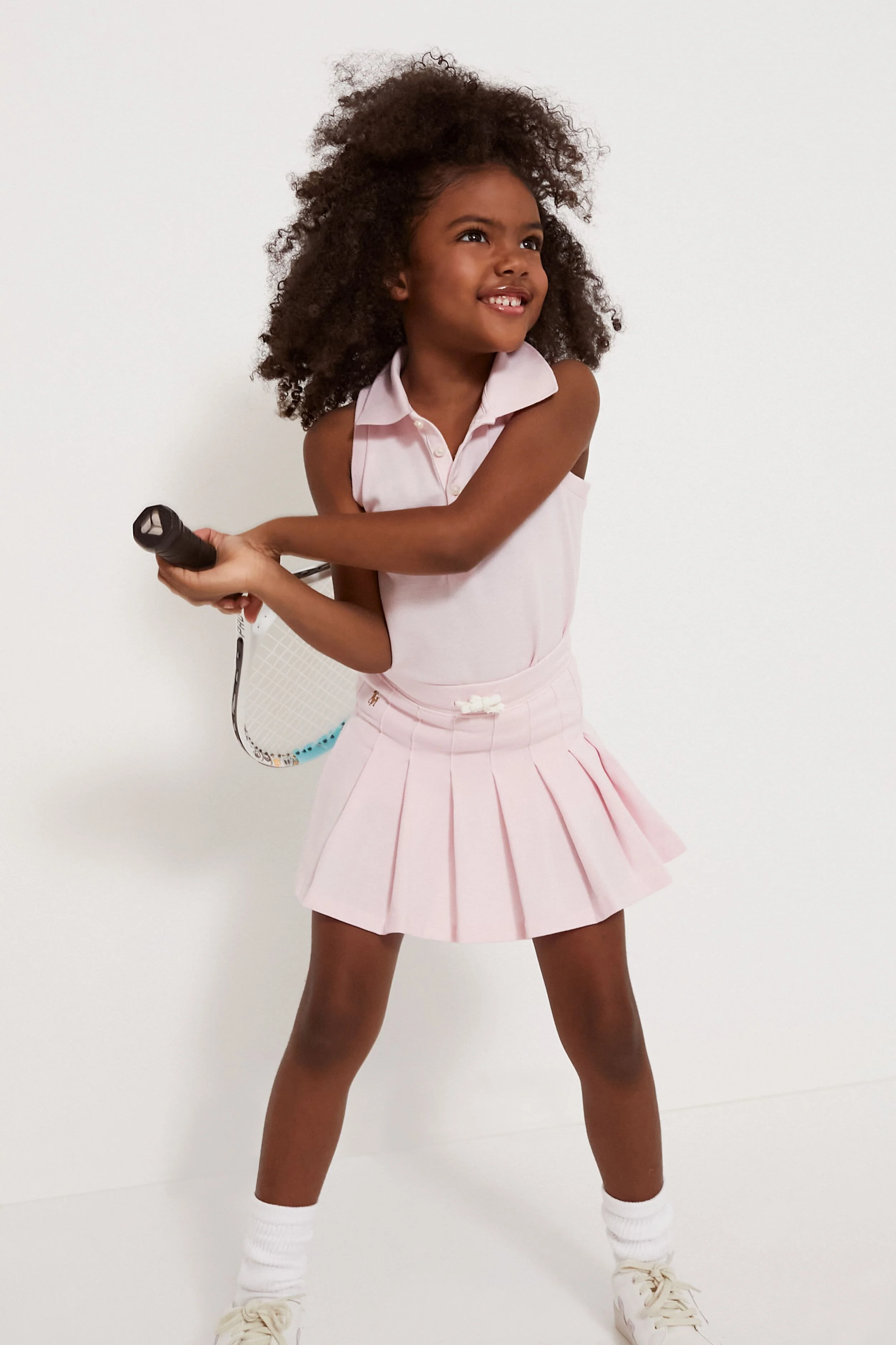 Little Girls Cotton Mesh Sleeveless Polo Shirt - Image 2