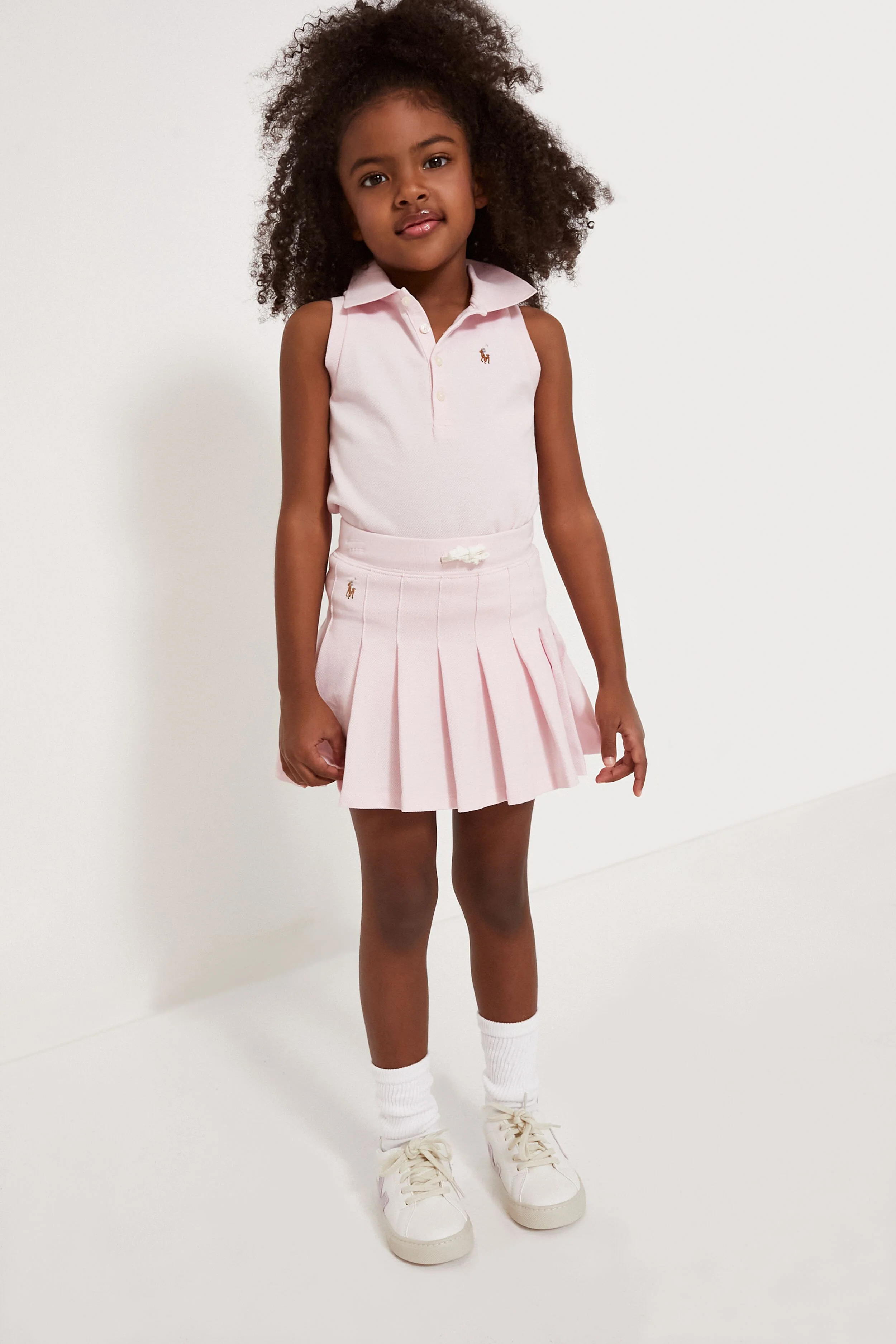 Little Girls Cotton Mesh Sleeveless Polo Shirt - Image 3