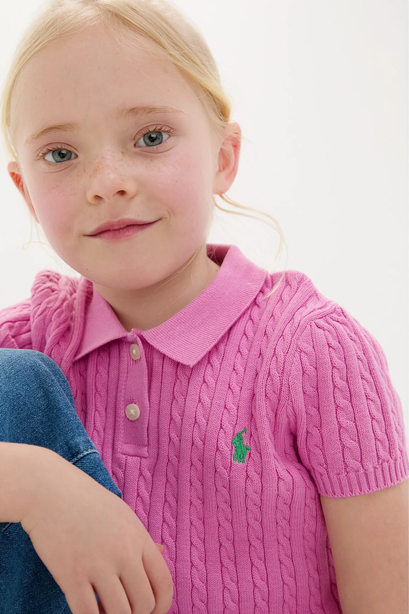 Little Girls Short Sleeved Combed Cotton Mini Cable Knit Polo - Image 3