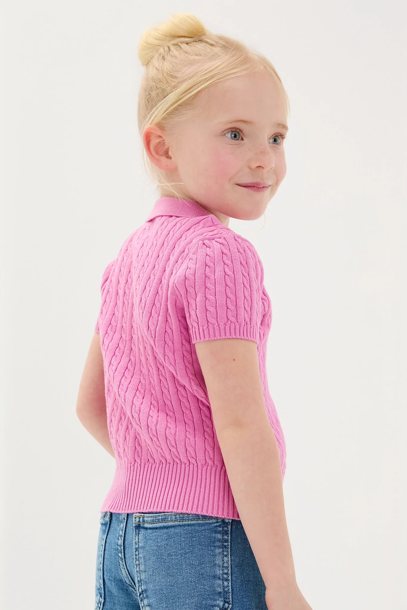 Little Girls Short Sleeved Combed Cotton Mini Cable Knit Polo - Image 4