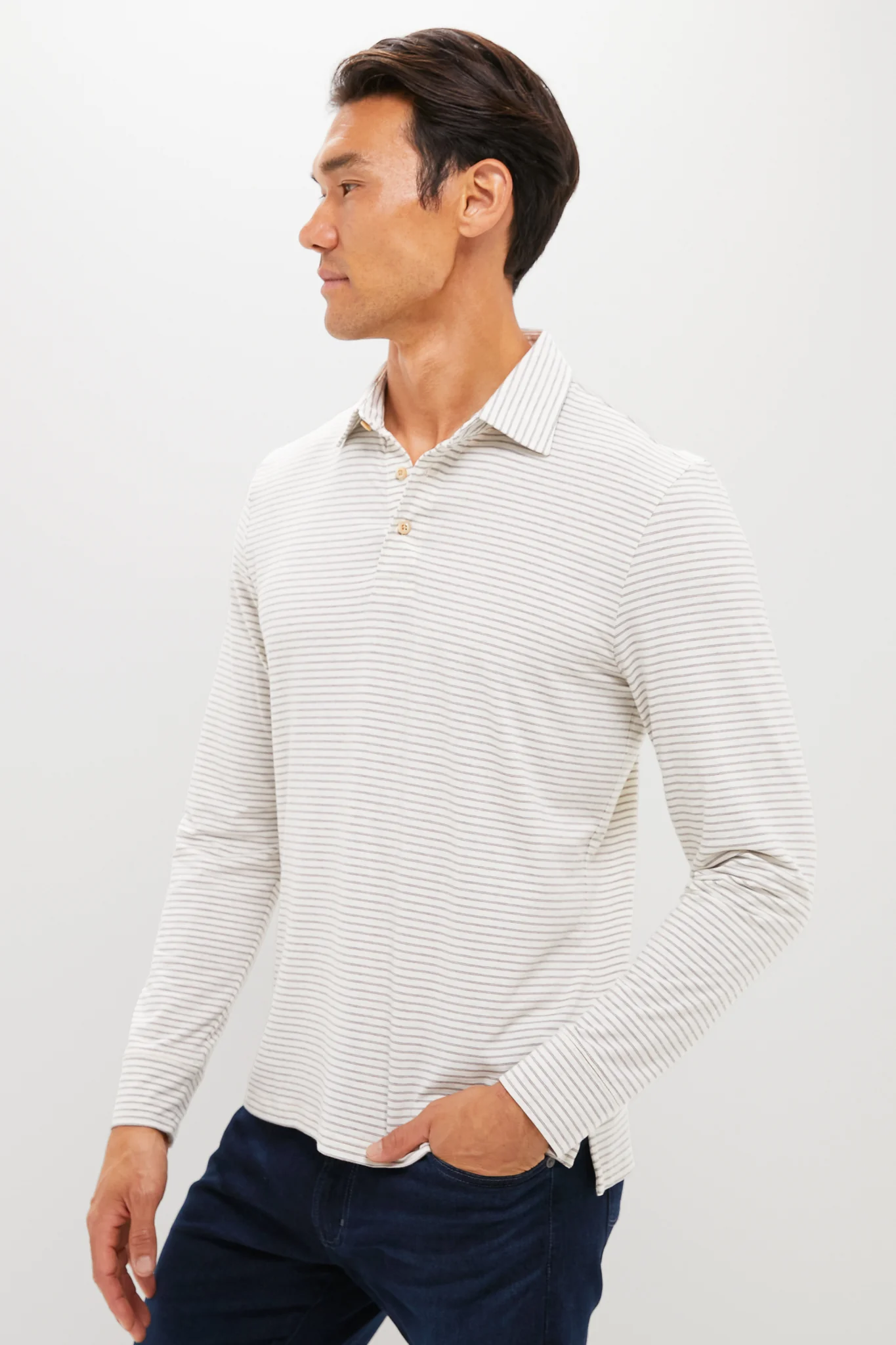 Logan Creek Stripe Long Sleeve Movement Polo - Image 3