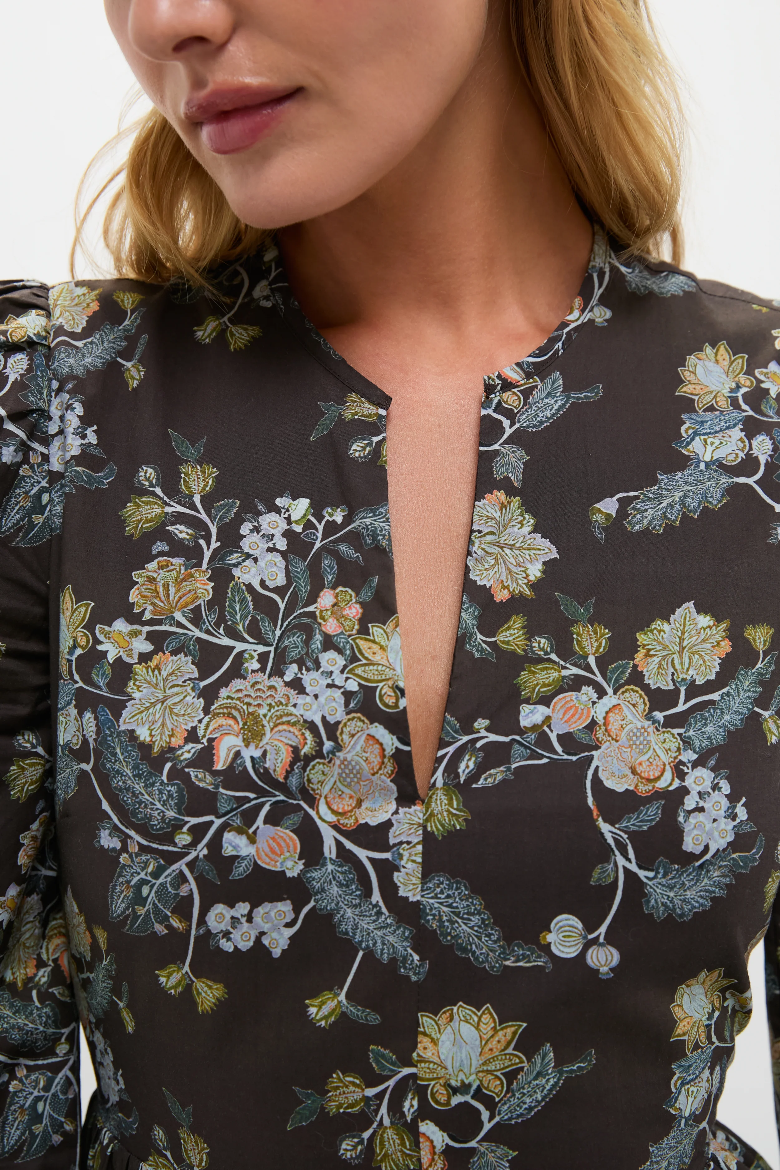 Long Sleeve Brown Multi Floral Oslo Midi Dress - Image 5